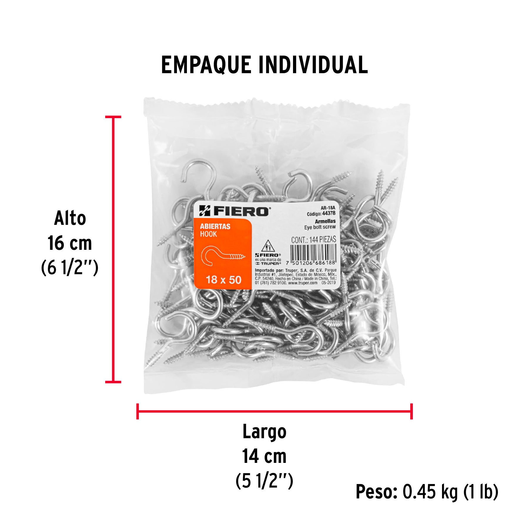Bolsa con 144 armellas abiertas de 18 x 50, FIERO - Empaque
