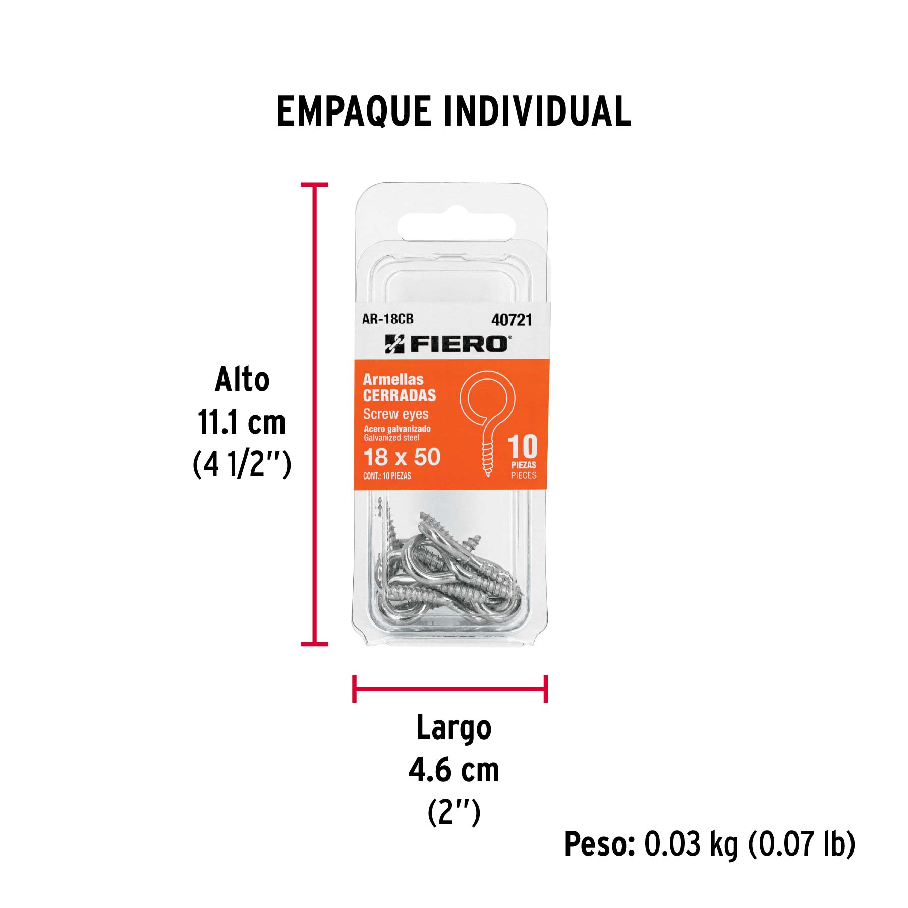 Blíster con 10 armellas cerradas de 18 x 50, FIERO - Empaque