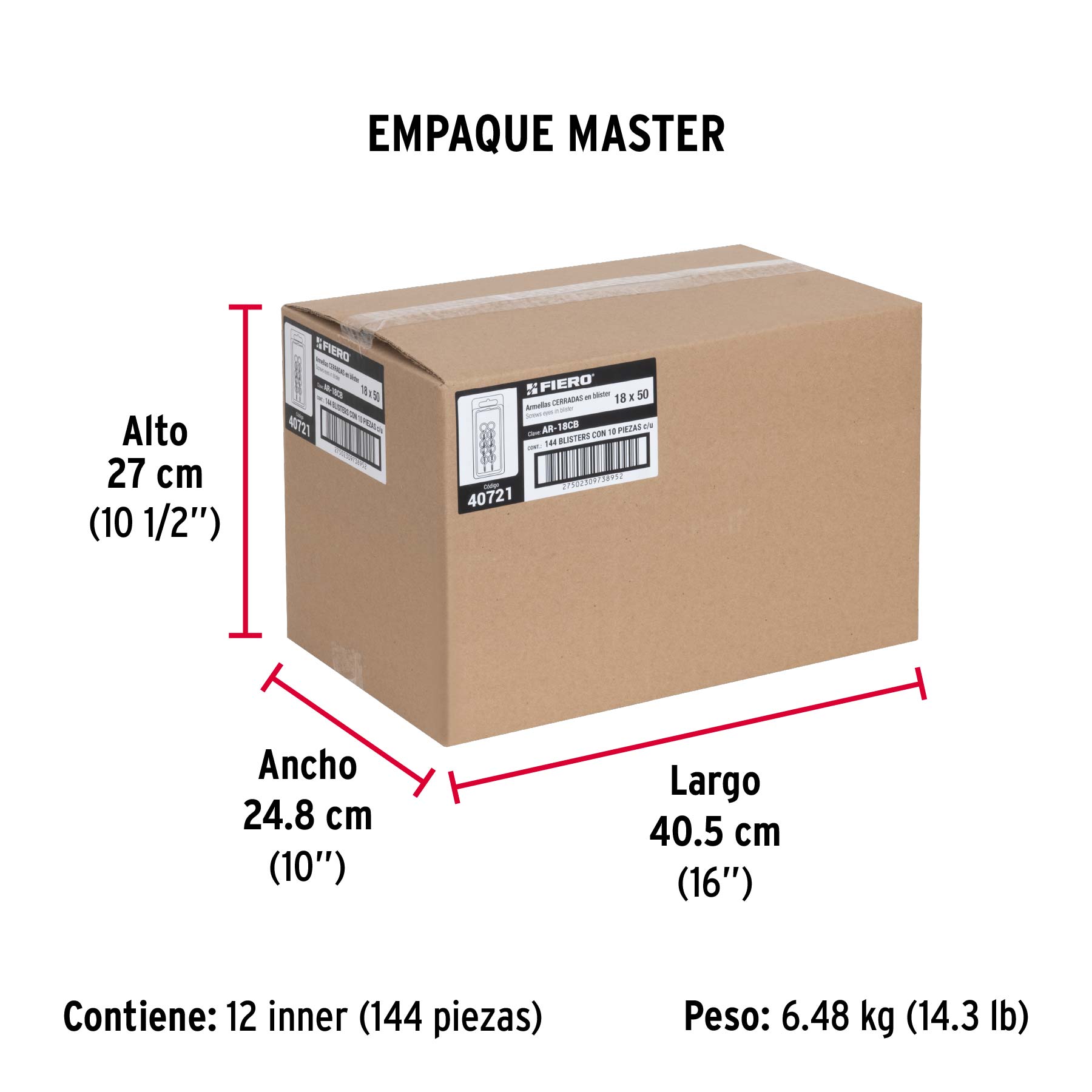 Blíster con 10 armellas cerradas de 18 x 50, FIERO - Empaque