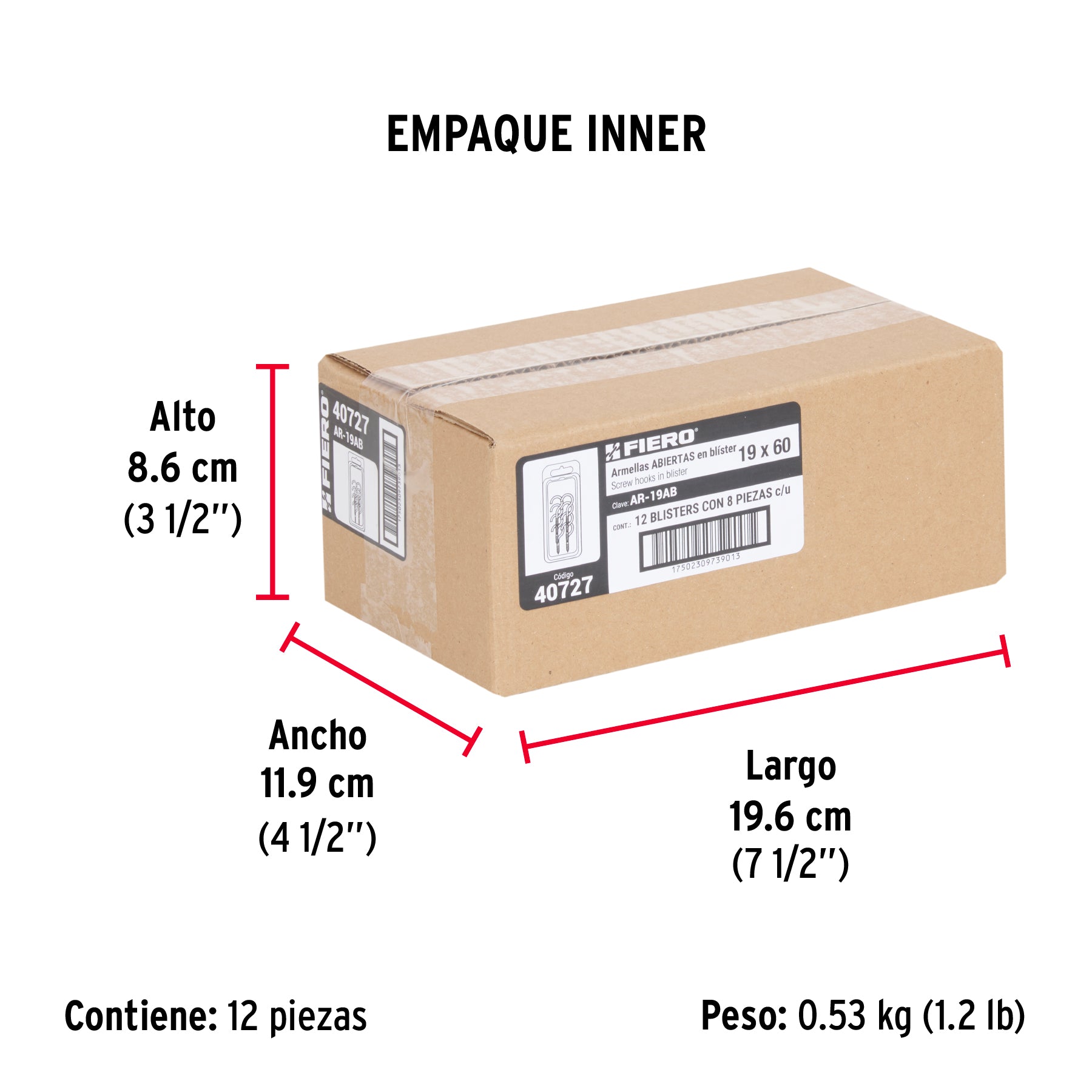 Blíster con 8 armellas abiertas de 19 x 60, FIERO - Empaque