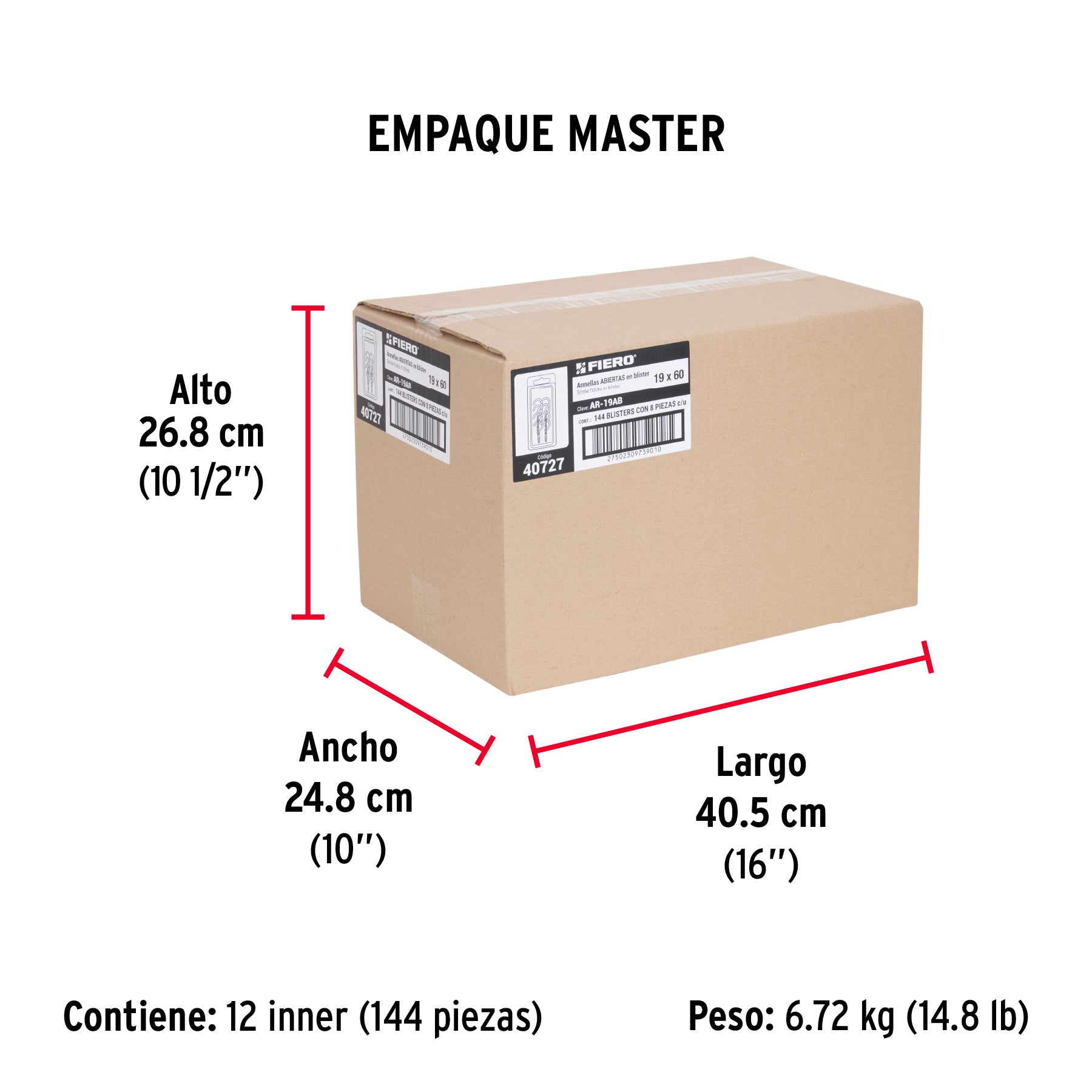 Blíster con 8 armellas abiertas de 19 x 60, FIERO - Empaque