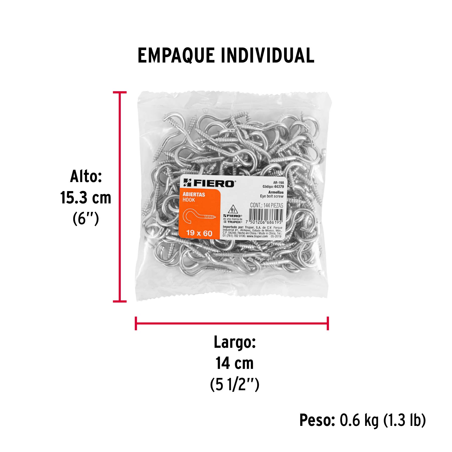 Bolsa con 144 armellas abiertas de 19 x 60, FIERO - Empaque
