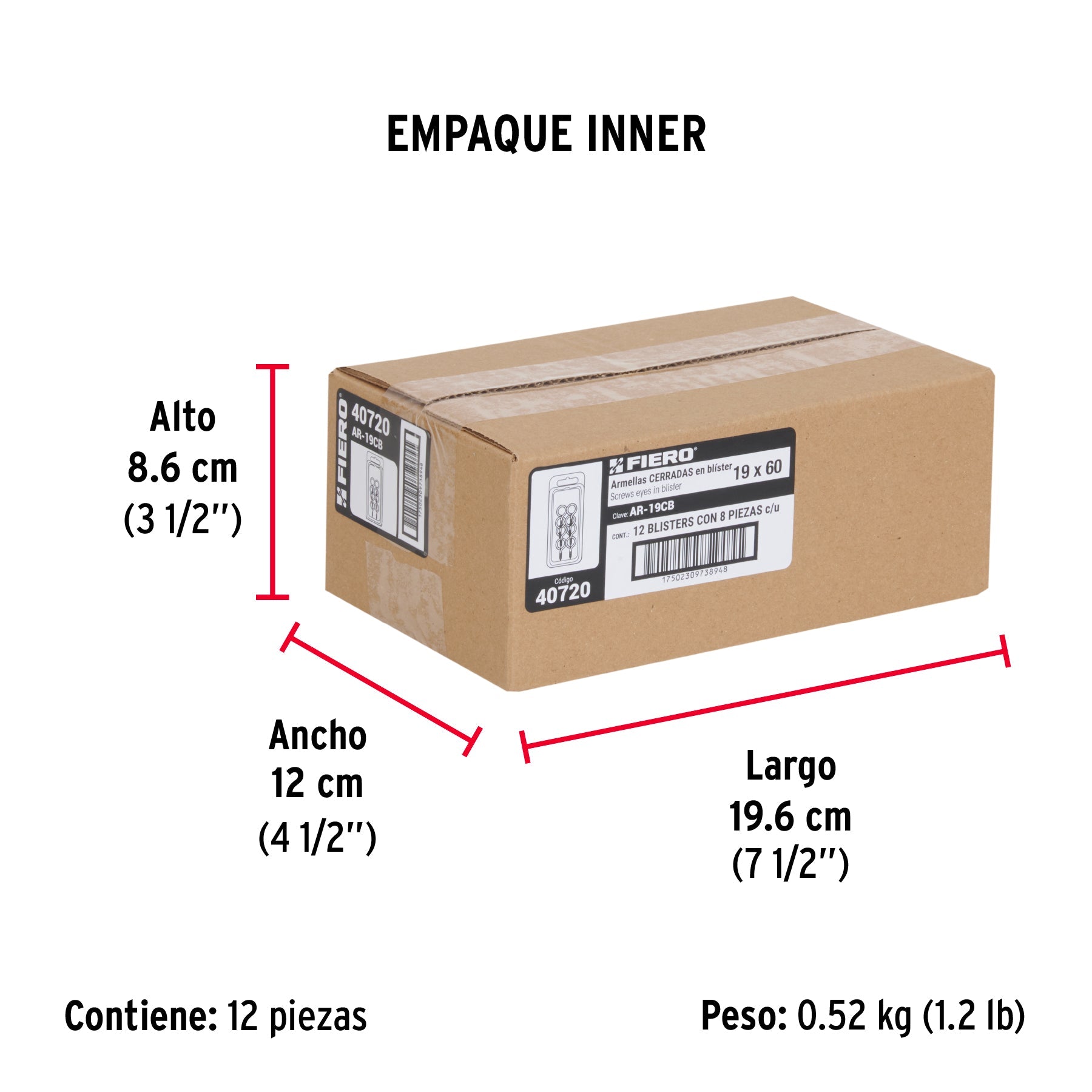 Blíster con 8 armellas cerradas de 19 x 60, FIERO - Empaque