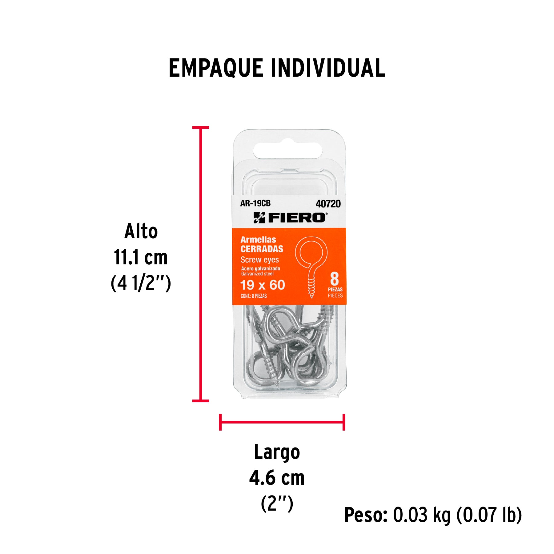 Blíster con 8 armellas cerradas de 19 x 60, FIERO - Empaque