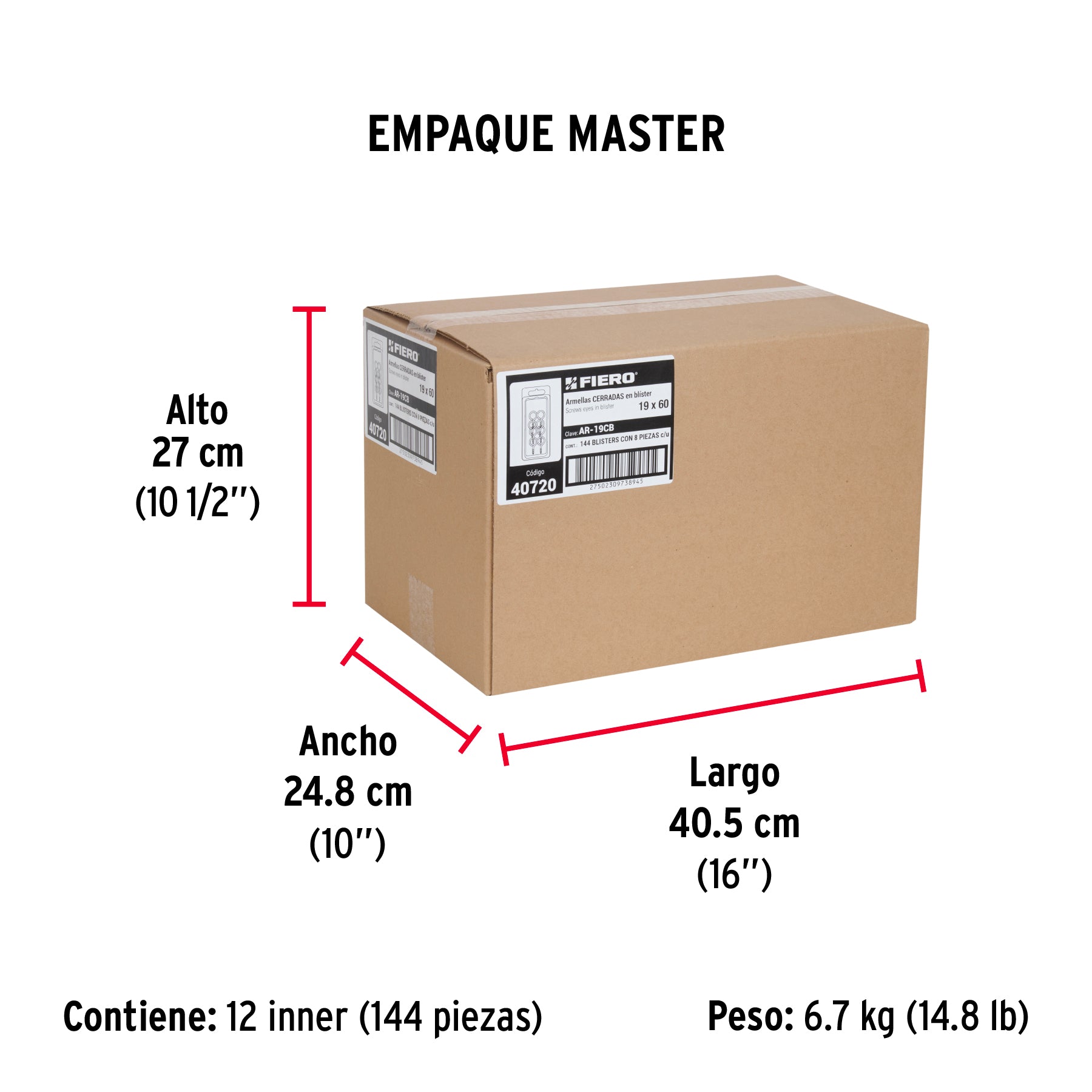 Blíster con 8 armellas cerradas de 19 x 60, FIERO - Empaque