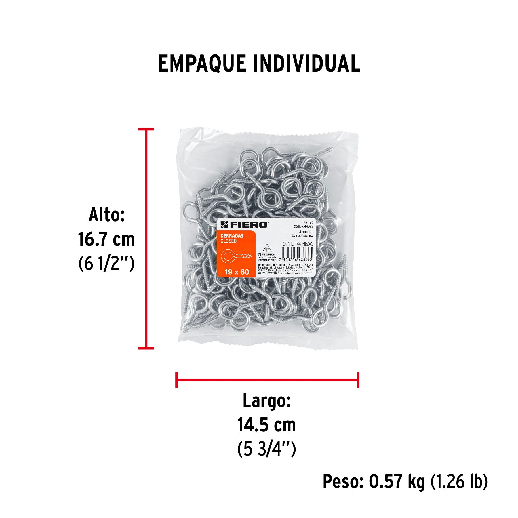 Bolsa con 144 armellas cerradas de 19 x 60, FIERO - Empaque