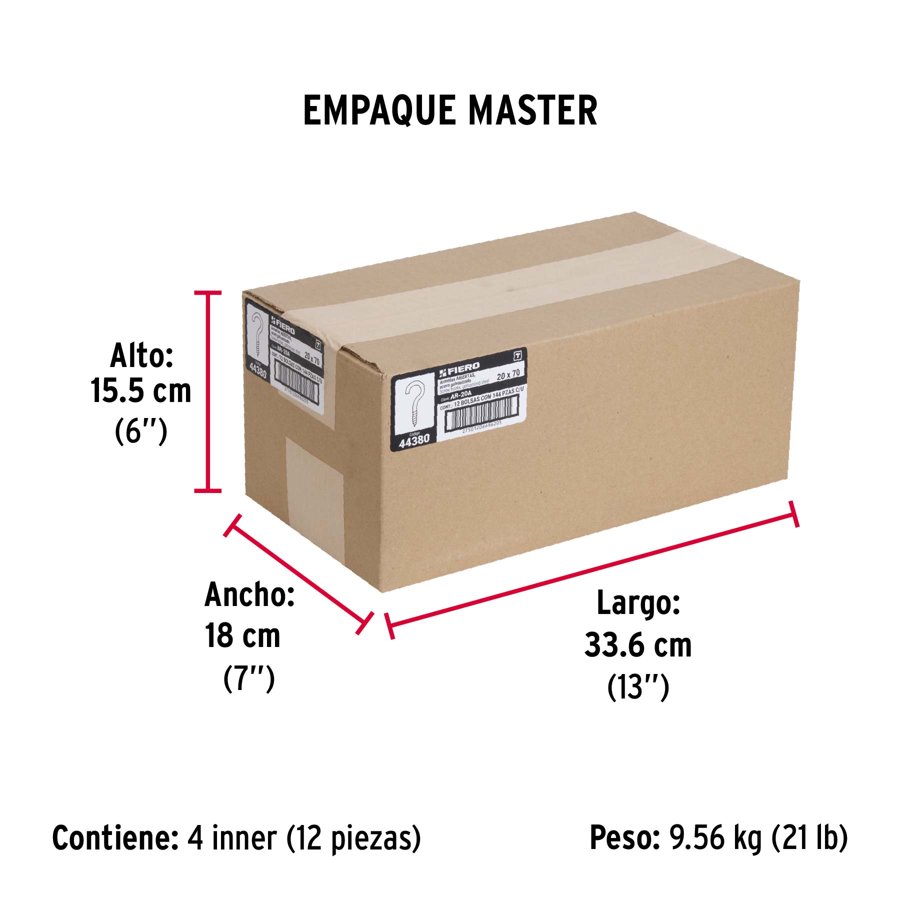 Bolsa con 144 armellas abiertas de 20 x 70, FIERO - Empaque