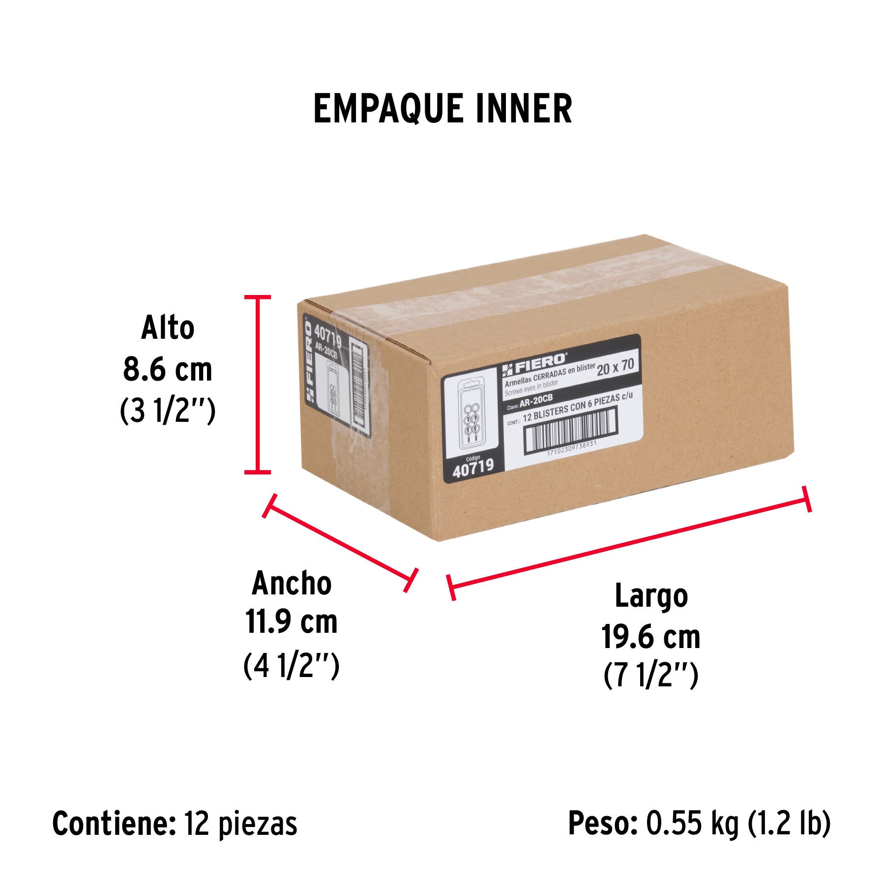 Blíster con 6 armellas cerradas de 20 x 70, FIERO - Empaque