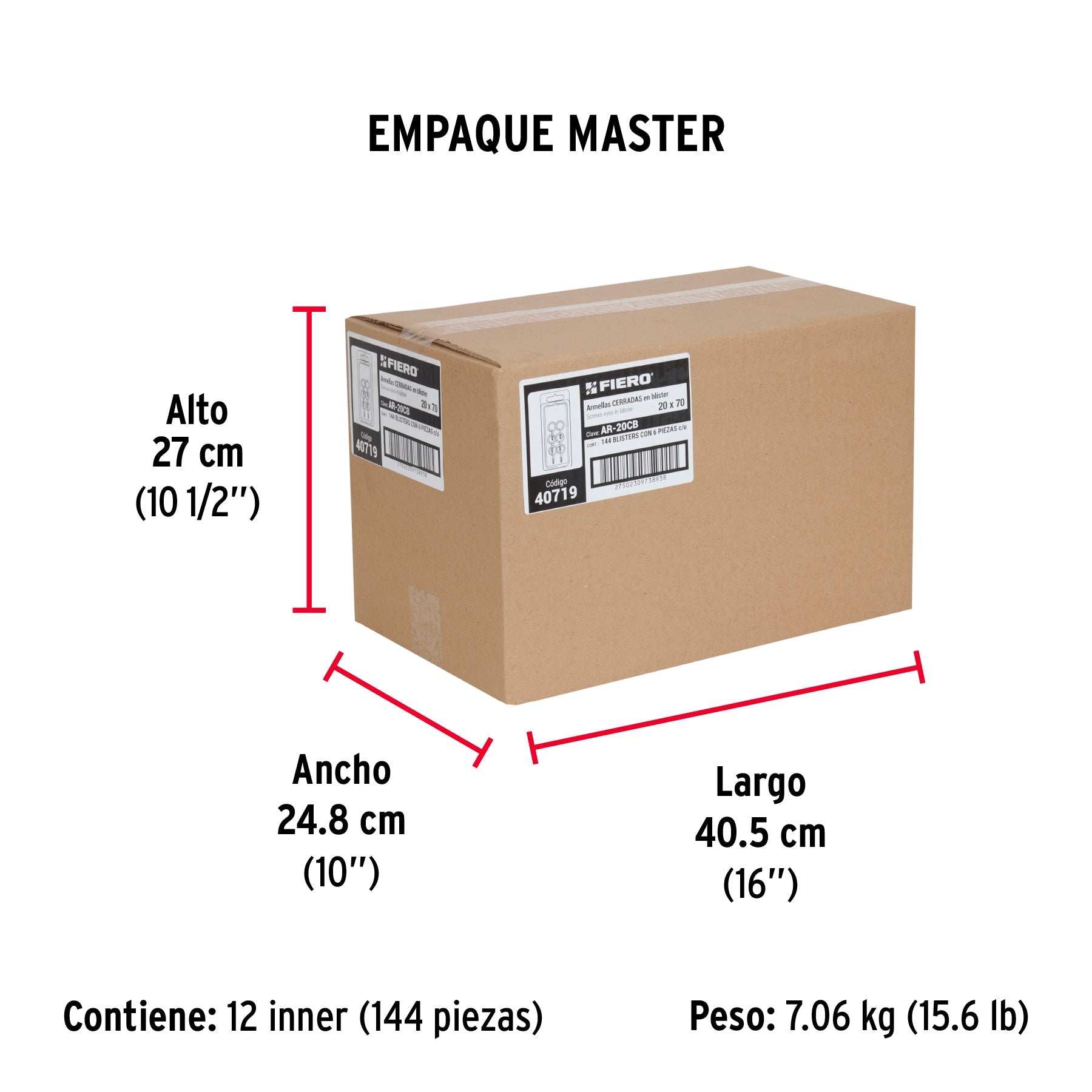 Blíster con 6 armellas cerradas de 20 x 70, FIERO - Empaque