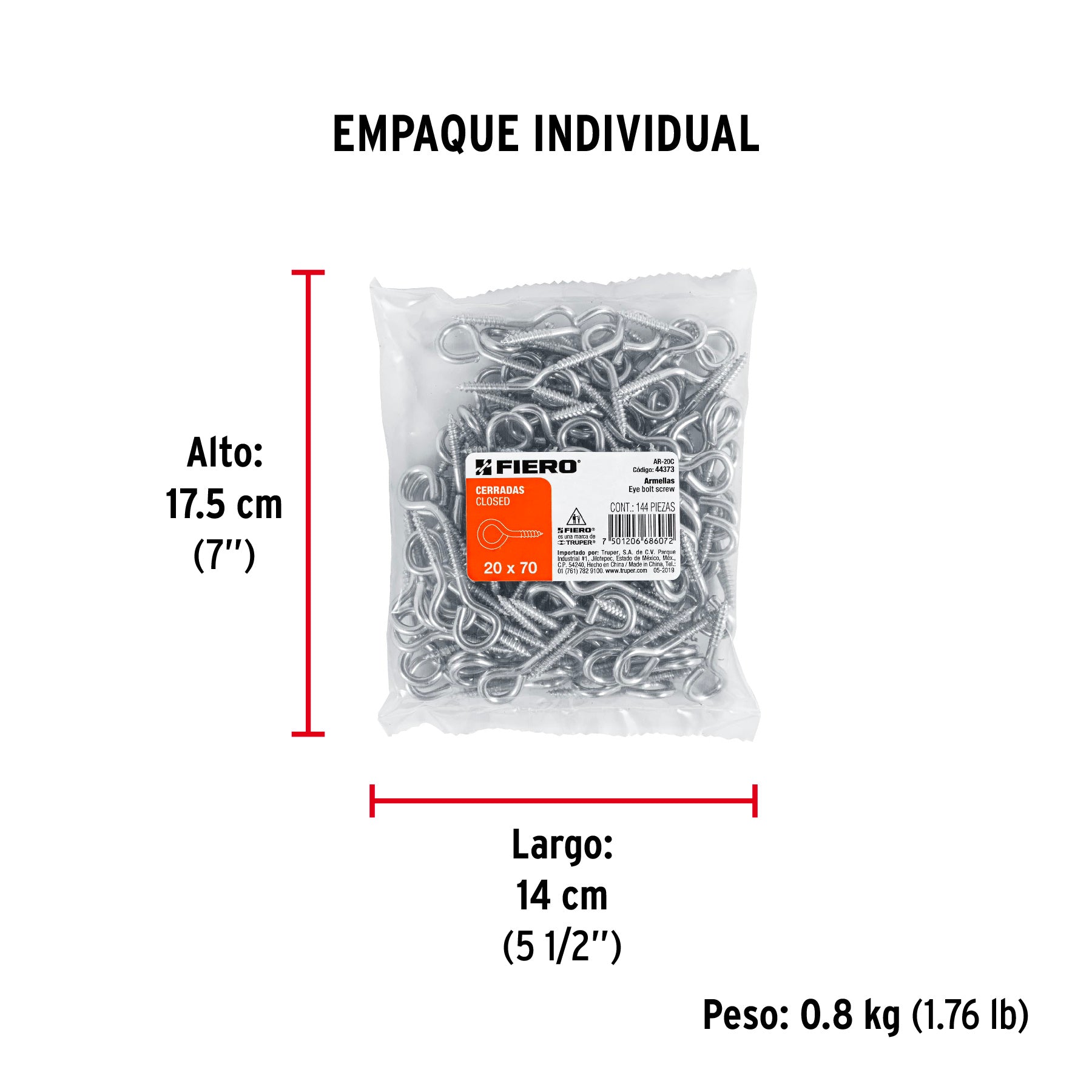 Bolsa con 144 armellas cerradas de 20 x 70, FIERO - Empaque