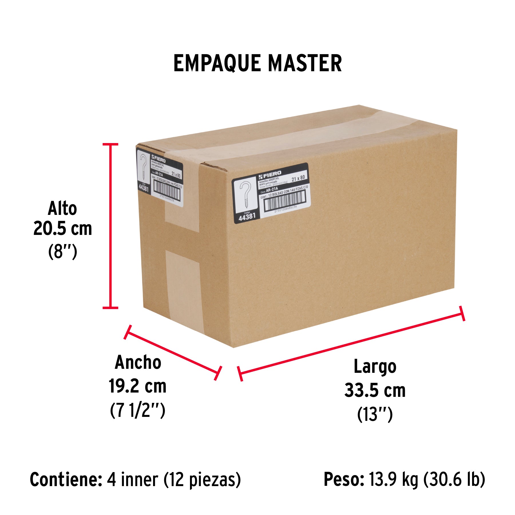 Bolsa con 144 armellas abiertas de 21 x 80, FIERO - Empaque