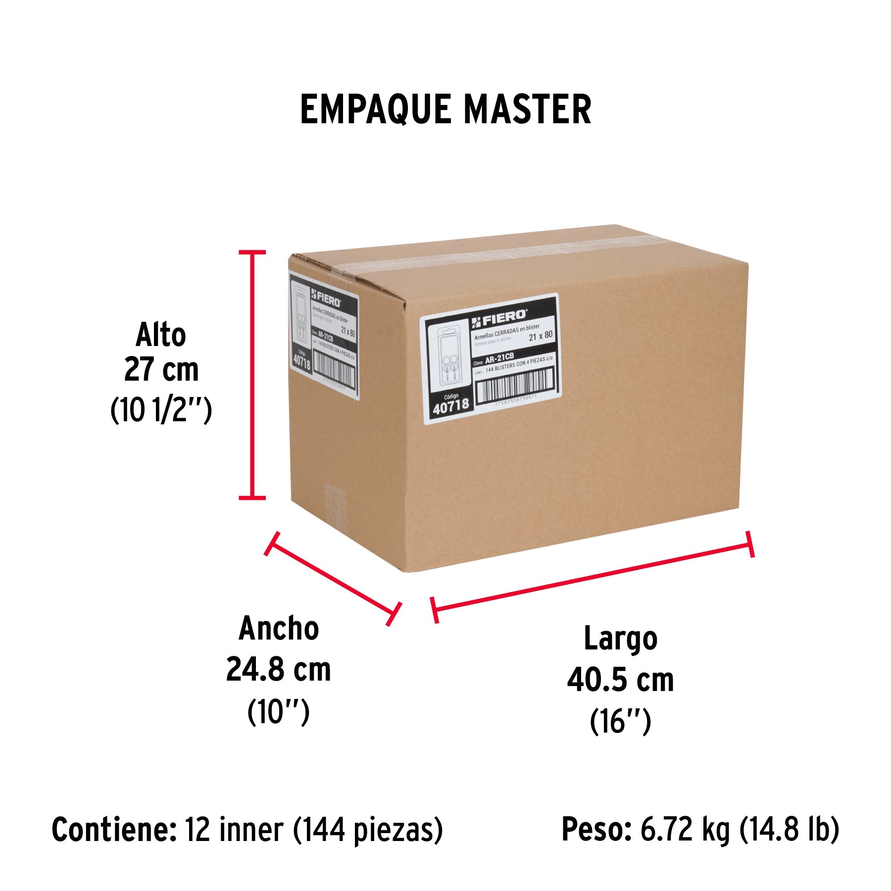 Blíster con 4 armellas cerradas de 21 x 80, FIERO - Empaque
