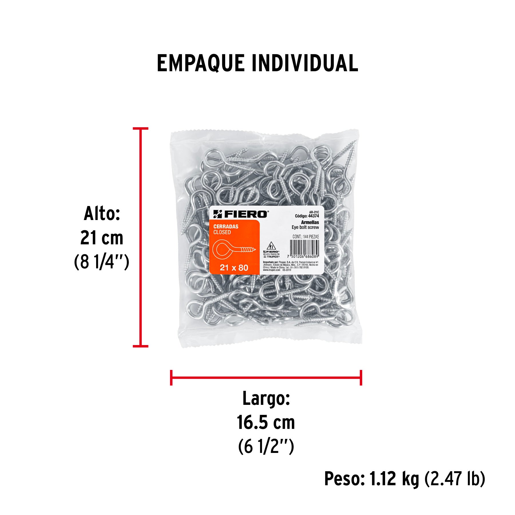 Bolsa con 144 armellas cerradas de 21 x 80, FIERO - Empaque