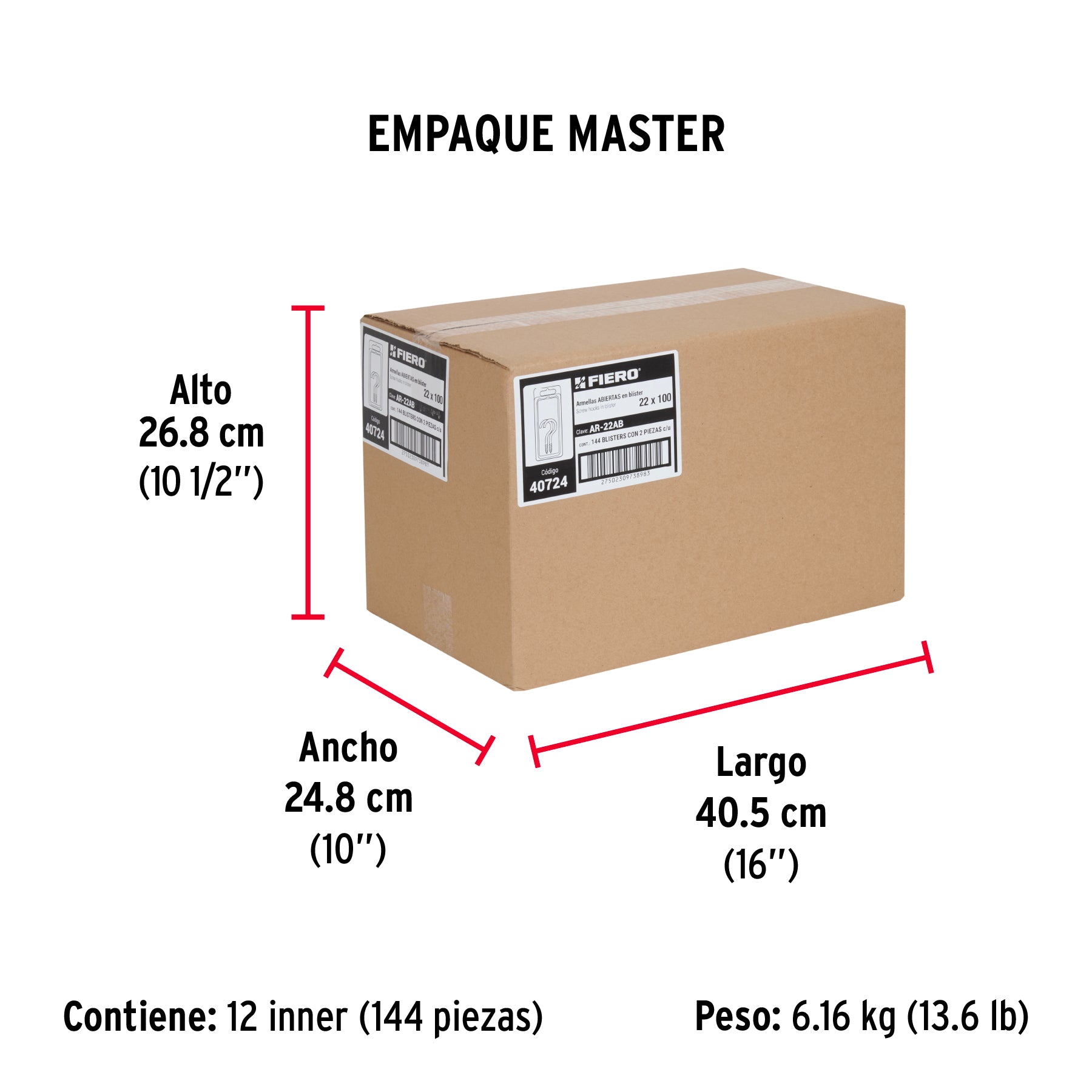 Blíster con 2 armellas abiertas de 22 x 100, FIERO - Empaque