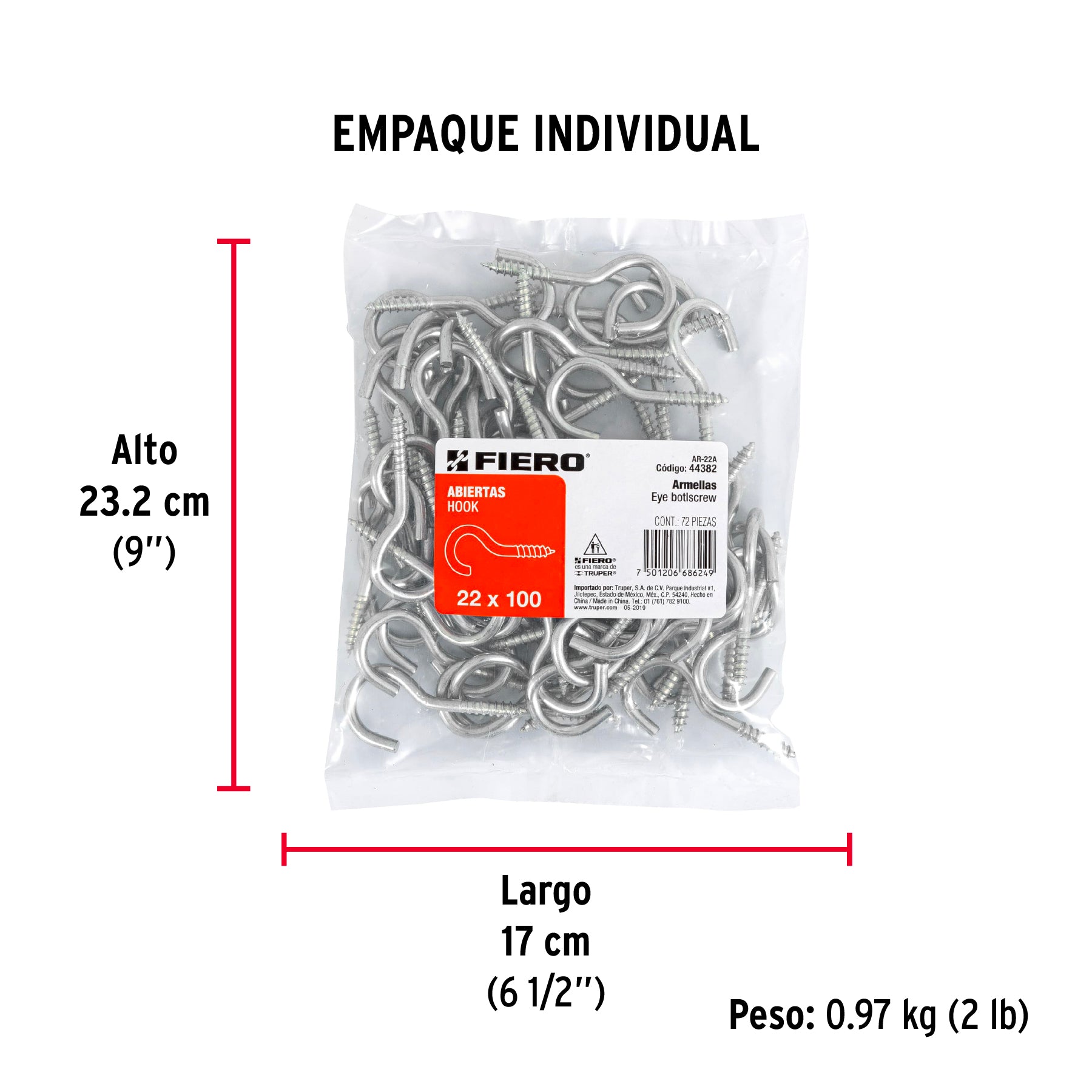Bolsa con 72 armellas abiertas de 22 x 100, FIERO - Empaque