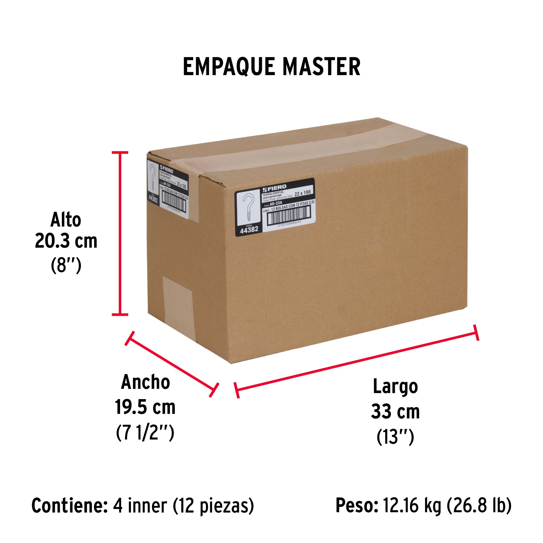 Bolsa con 72 armellas abiertas de 22 x 100, FIERO - Empaque