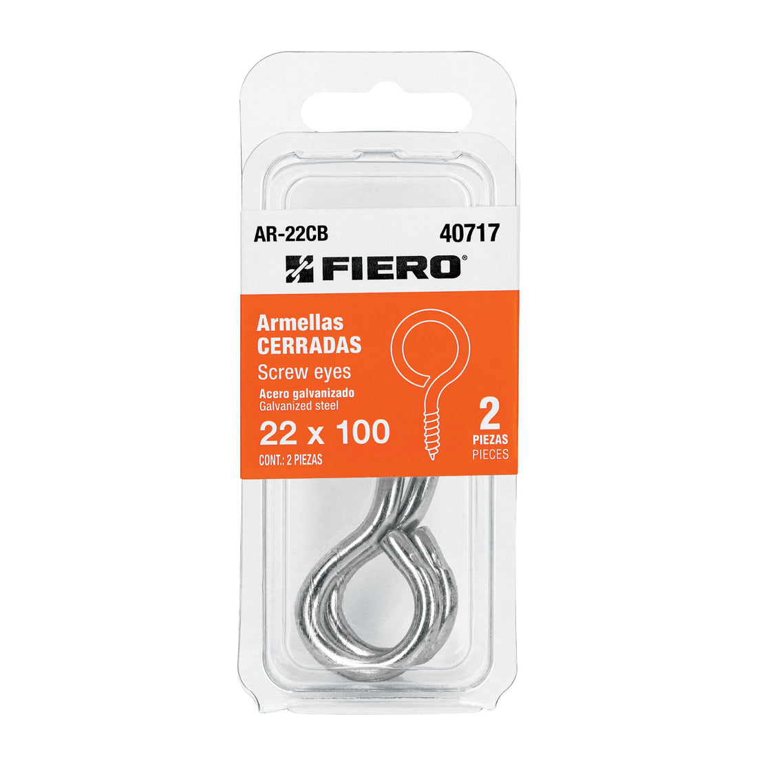 Blíster con 2 armellas cerradas de 22 x 100, FIERO