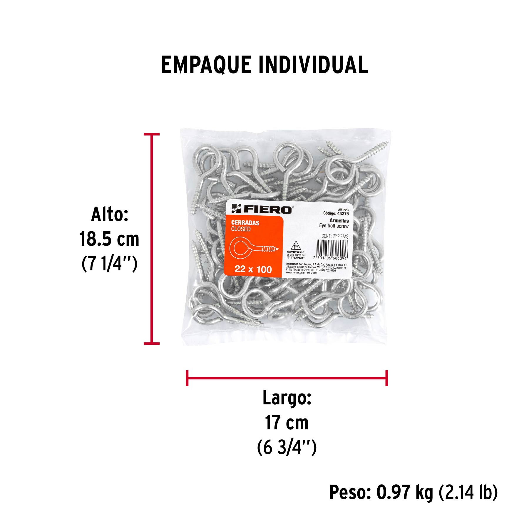 Bolsa con 72 armellas cerradas de 22 x 100, FIERO - Empaque