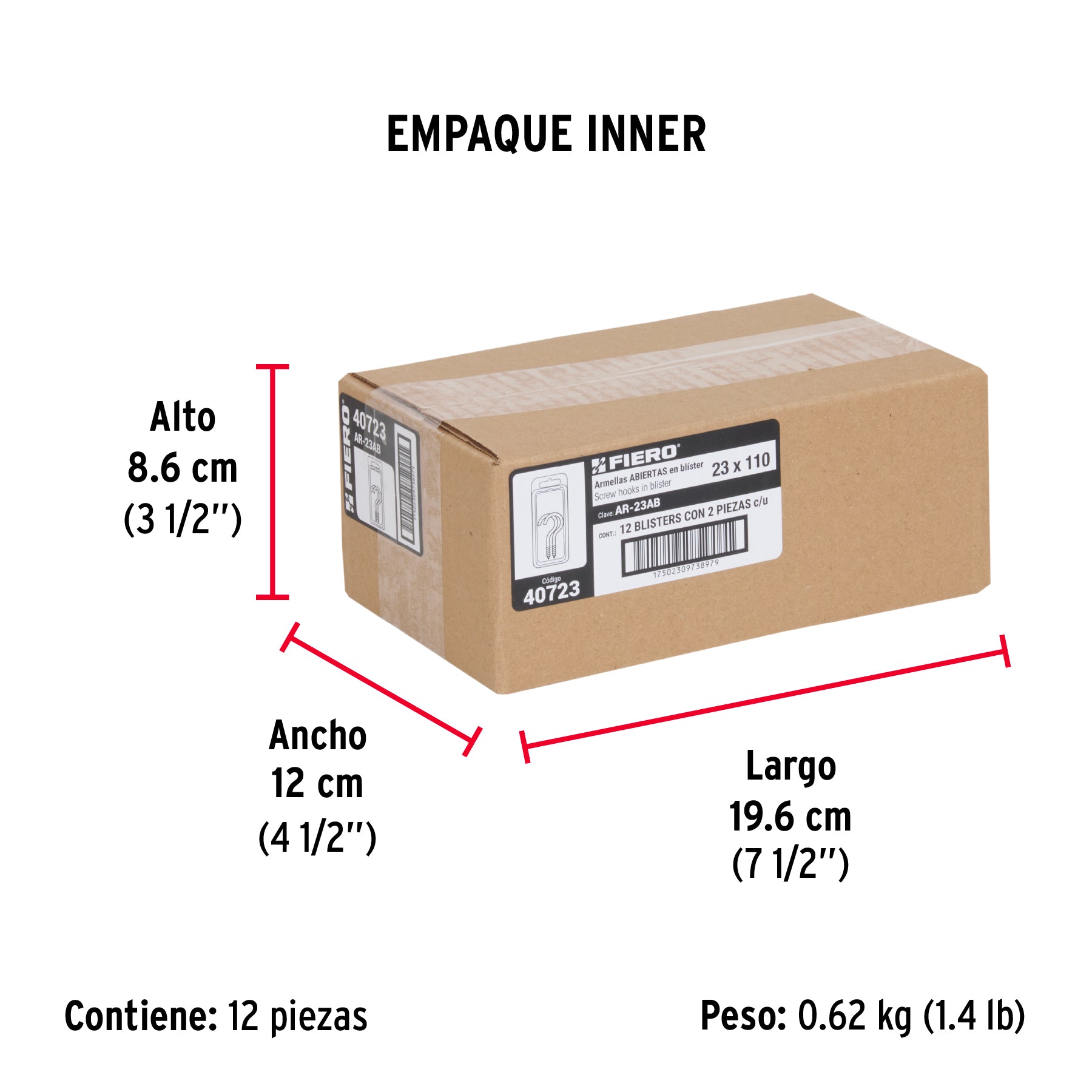 Blíster con 2 armellas abiertas de 23 x 110, FIERO - Empaque