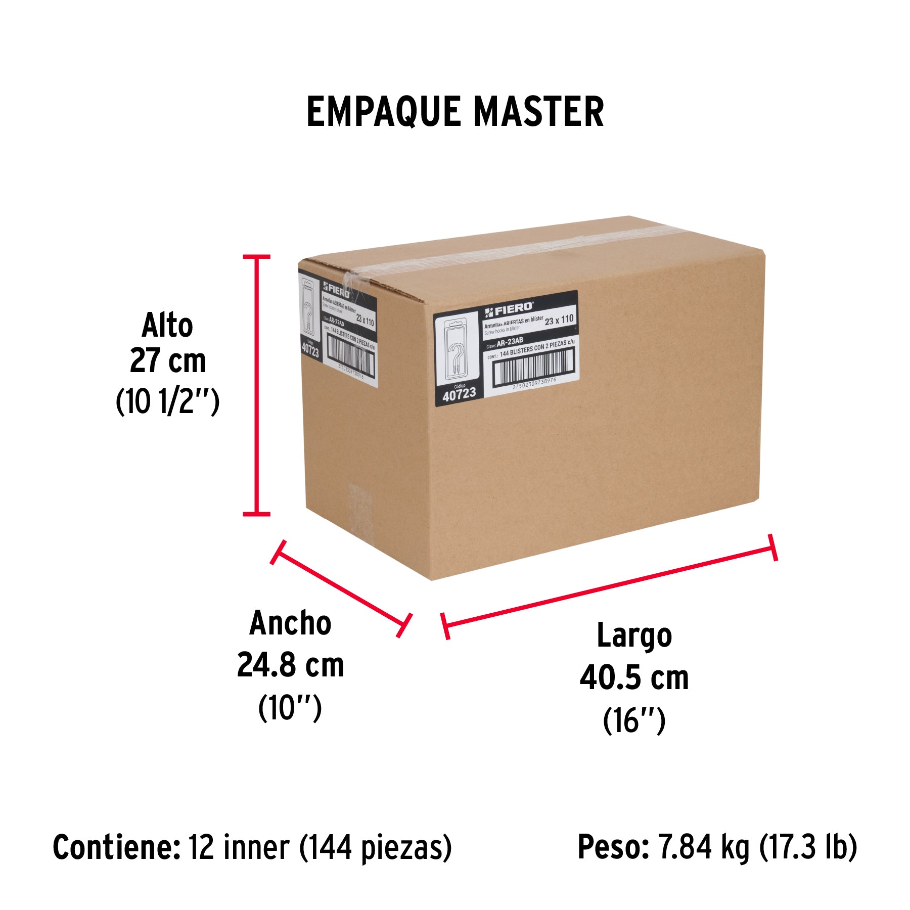 Blíster con 2 armellas abiertas de 23 x 110, FIERO - Empaque