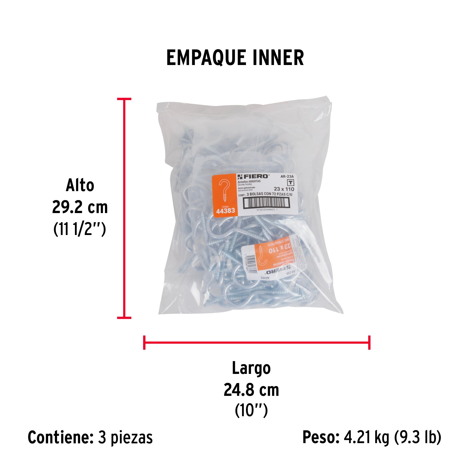 Bolsa con 72 armellas abiertas de 23 x 110, FIERO - Empaque