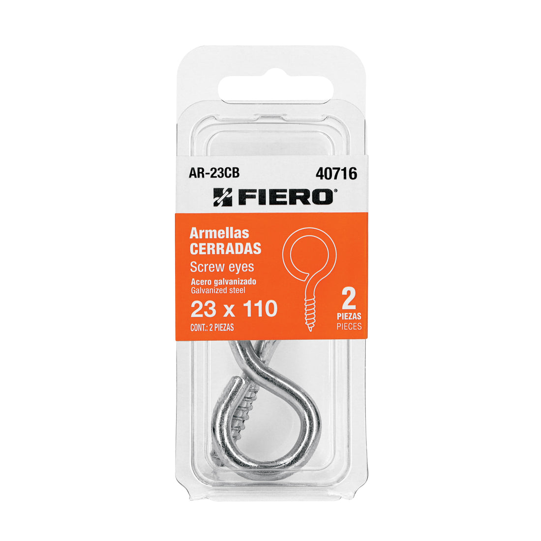 Blíster con 2 armellas cerradas de 23 x 110, FIERO