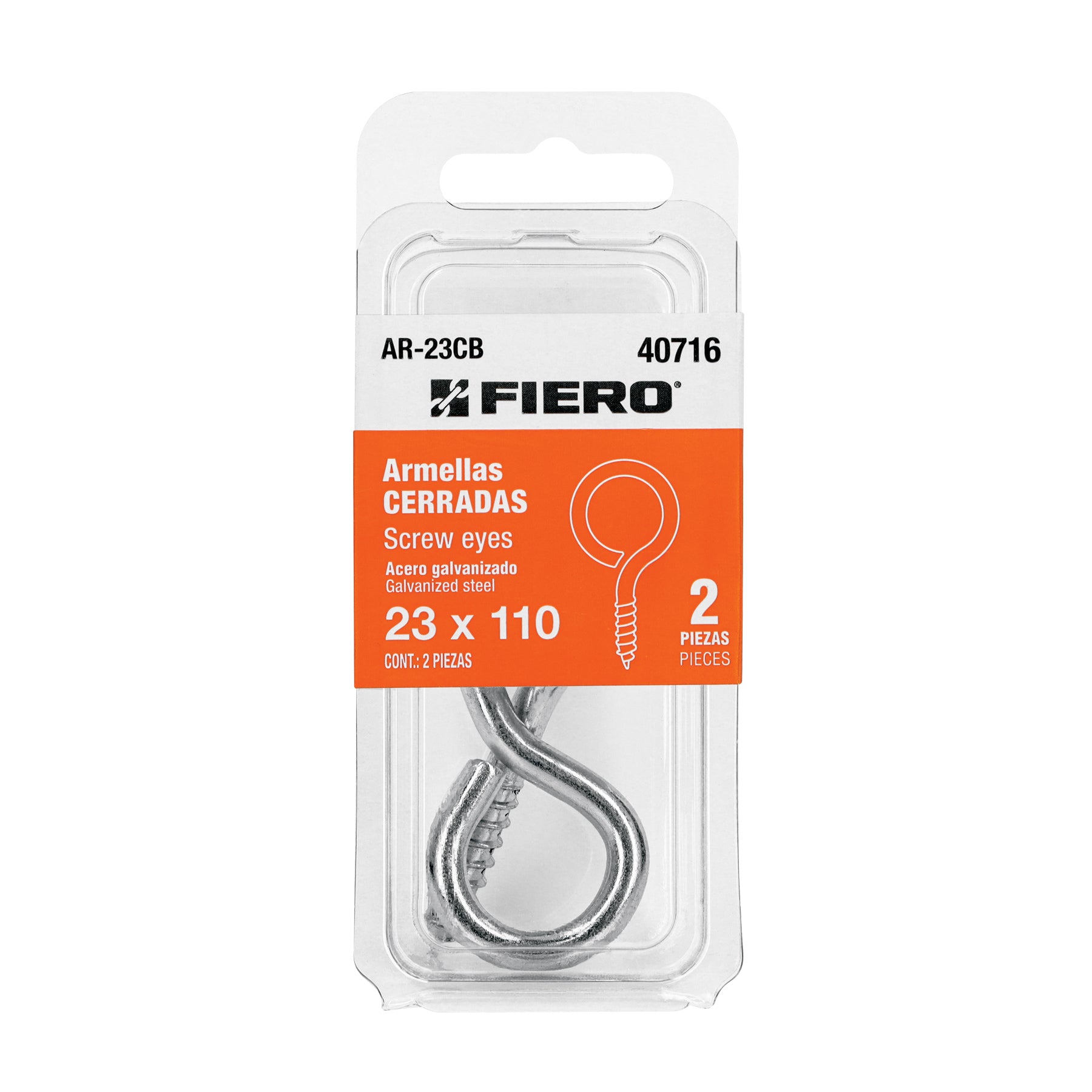 Blíster con 2 armellas cerradas de 23 x 110, FIERO