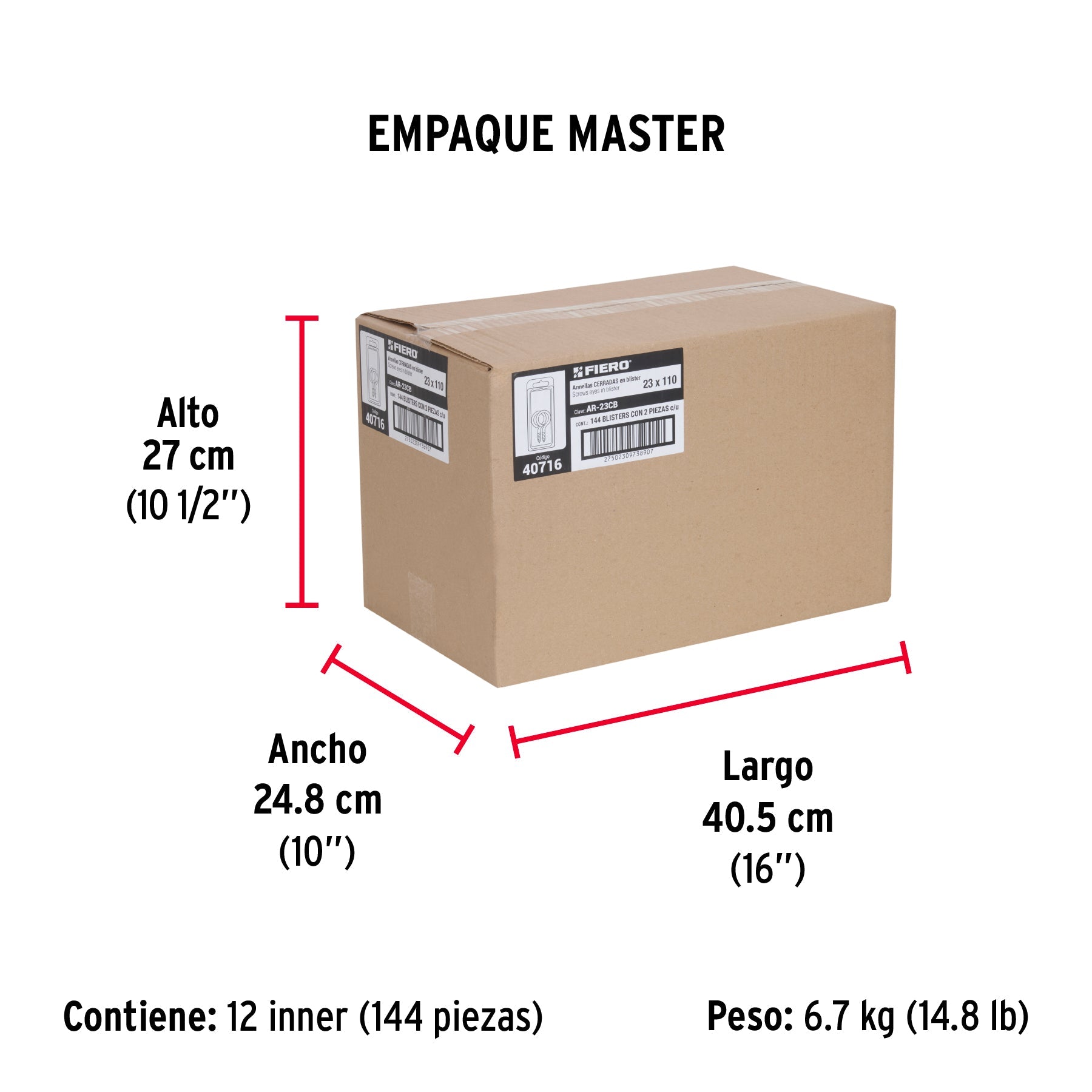 Blíster con 2 armellas cerradas de 23 x 110, FIERO - Empaque
