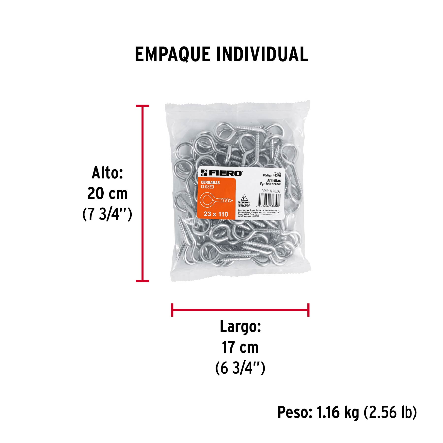 Bolsa con 72 armellas cerradas de 23 x 110, FIERO - Empaque
