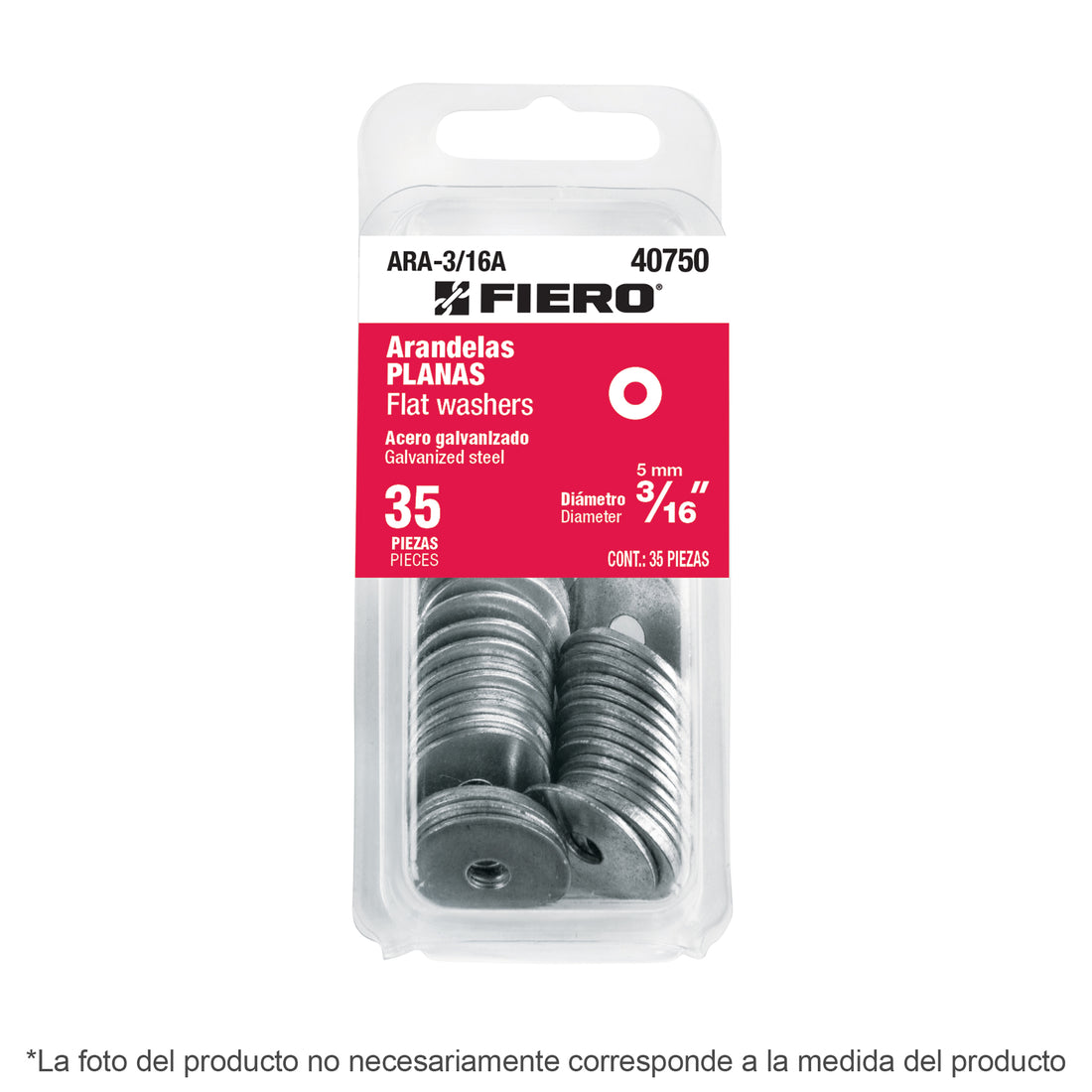 Blíster con 30 arandelas planas de 1/4", FIERO