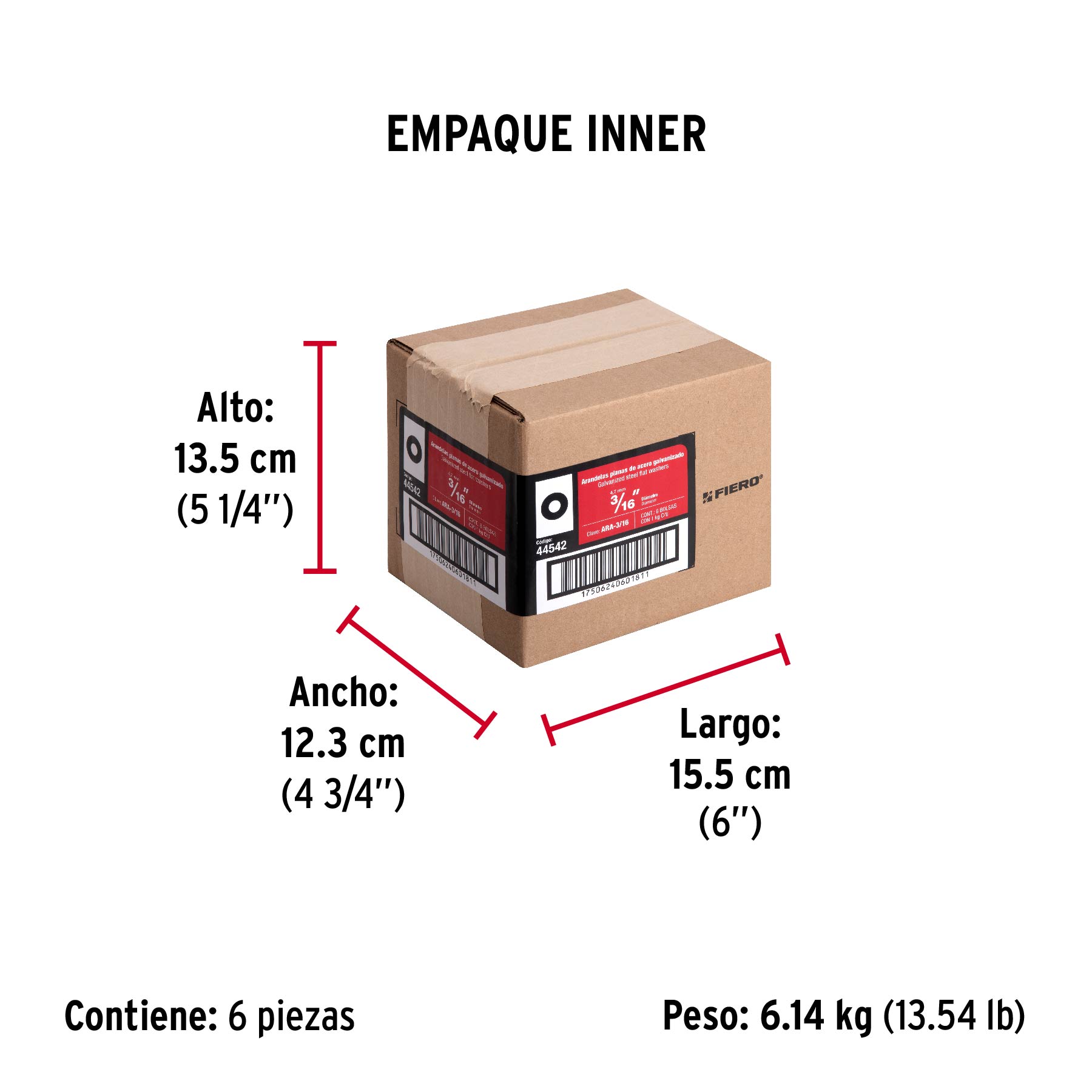 Bolsa de 1 kilo arandelas planas galvanizadas 3/16", FIERO - Empaque