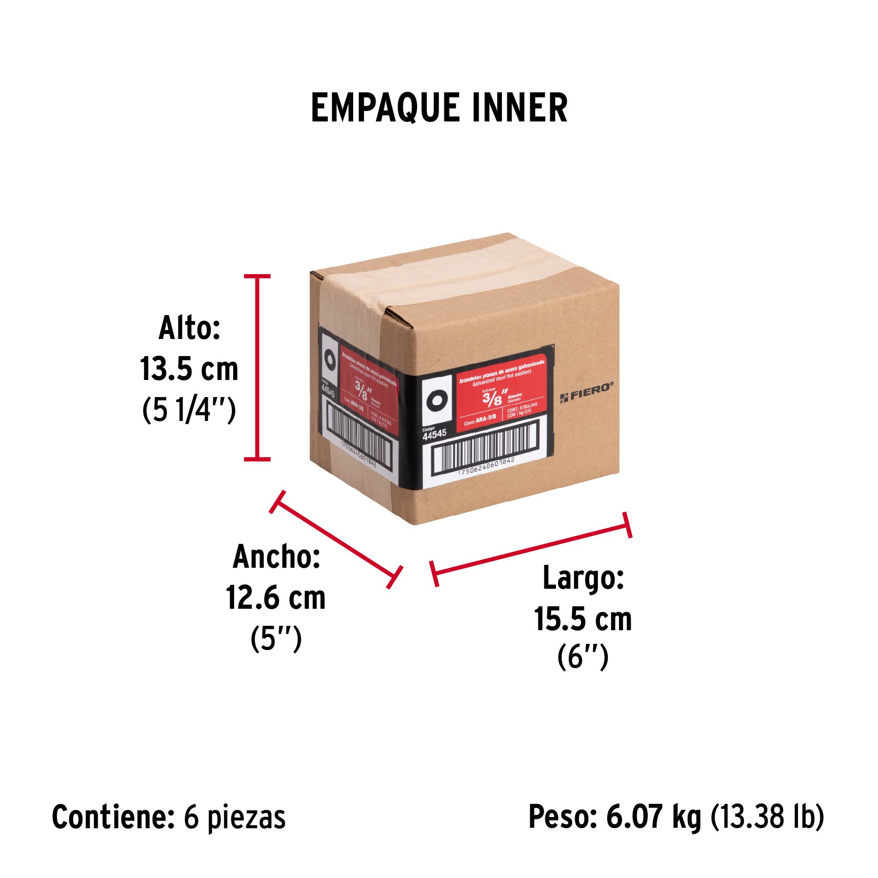 Bolsa de 1 kilo arandelas planas galvanizadas 3/8", FIERO - Empaque