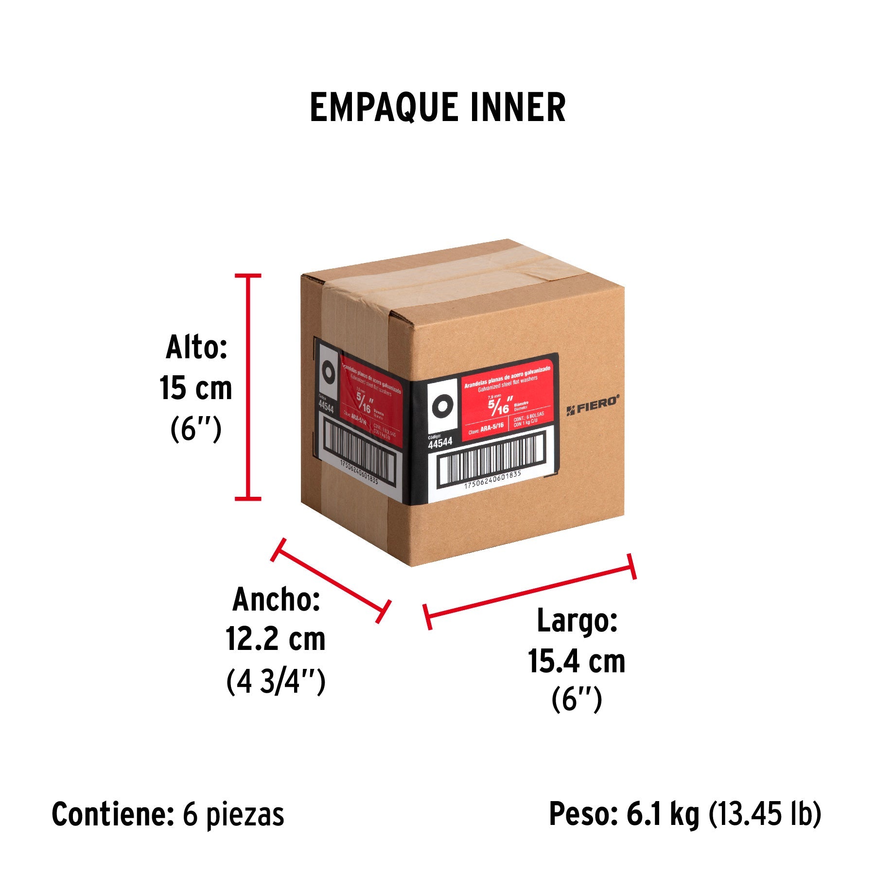 Bolsa de 1 kilo arandelas planas galvanizadas 5/16", FIERO - Empaque
