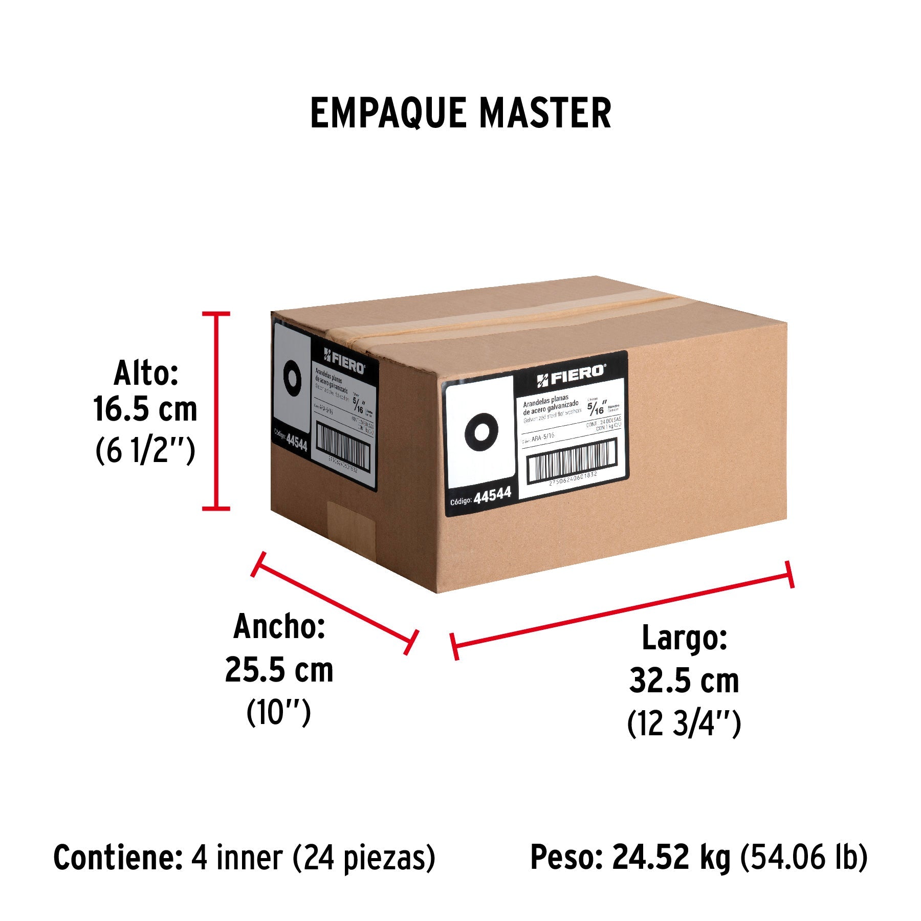 Bolsa de 1 kilo arandelas planas galvanizadas 5/16", FIERO - Empaque
