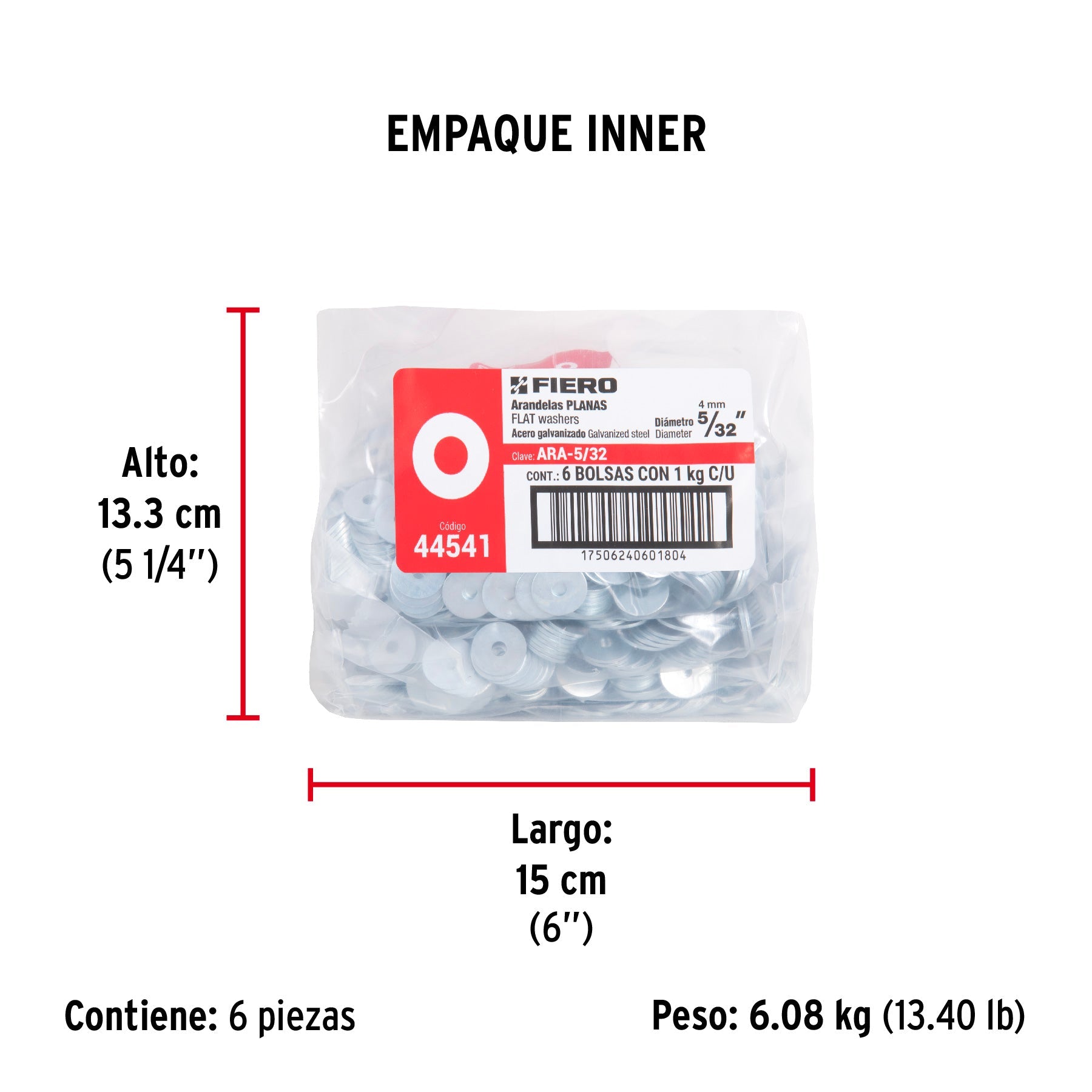 Bolsa de 1 kilo arandelas planas galvanizadas 5/32", FIERO - Empaque