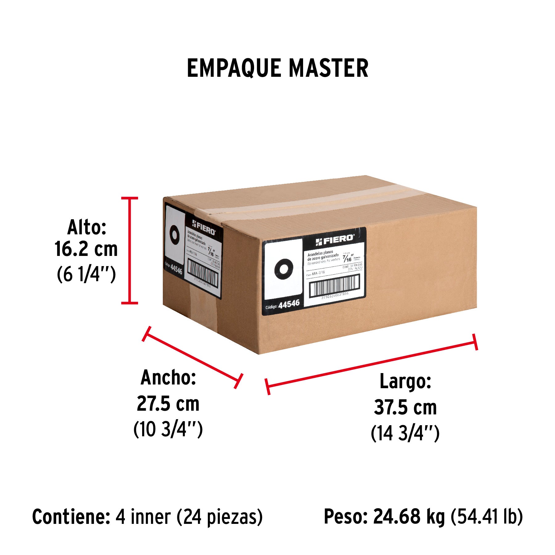 Bolsa de 1 kilo arandelas planas galvanizadas 7/16", FIERO - Empaque
