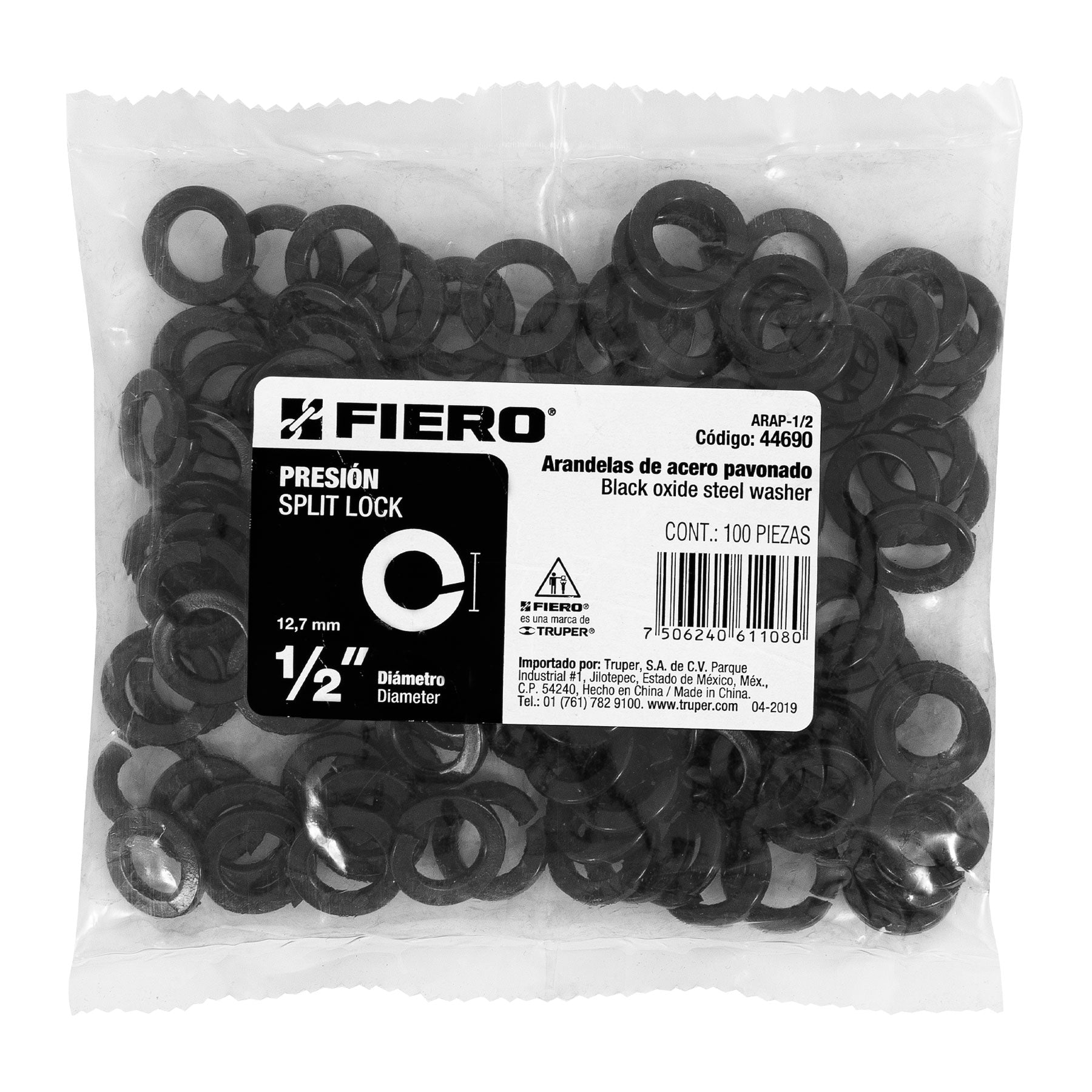 Bolsa con 100 arandelas de presión de 1/2", FIERO