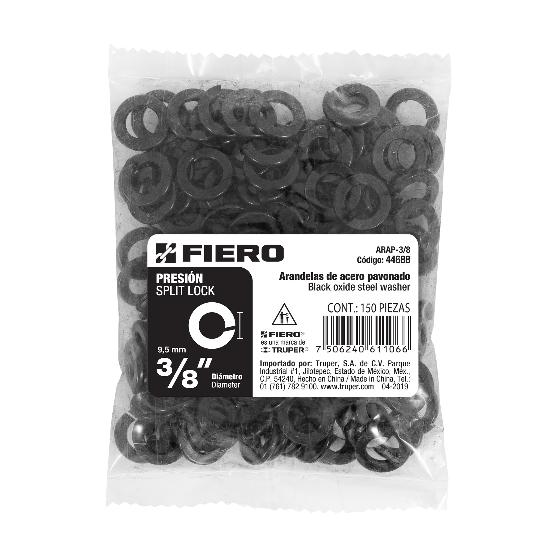 Bolsa con 150 arandelas de presión de 3/8", FIERO