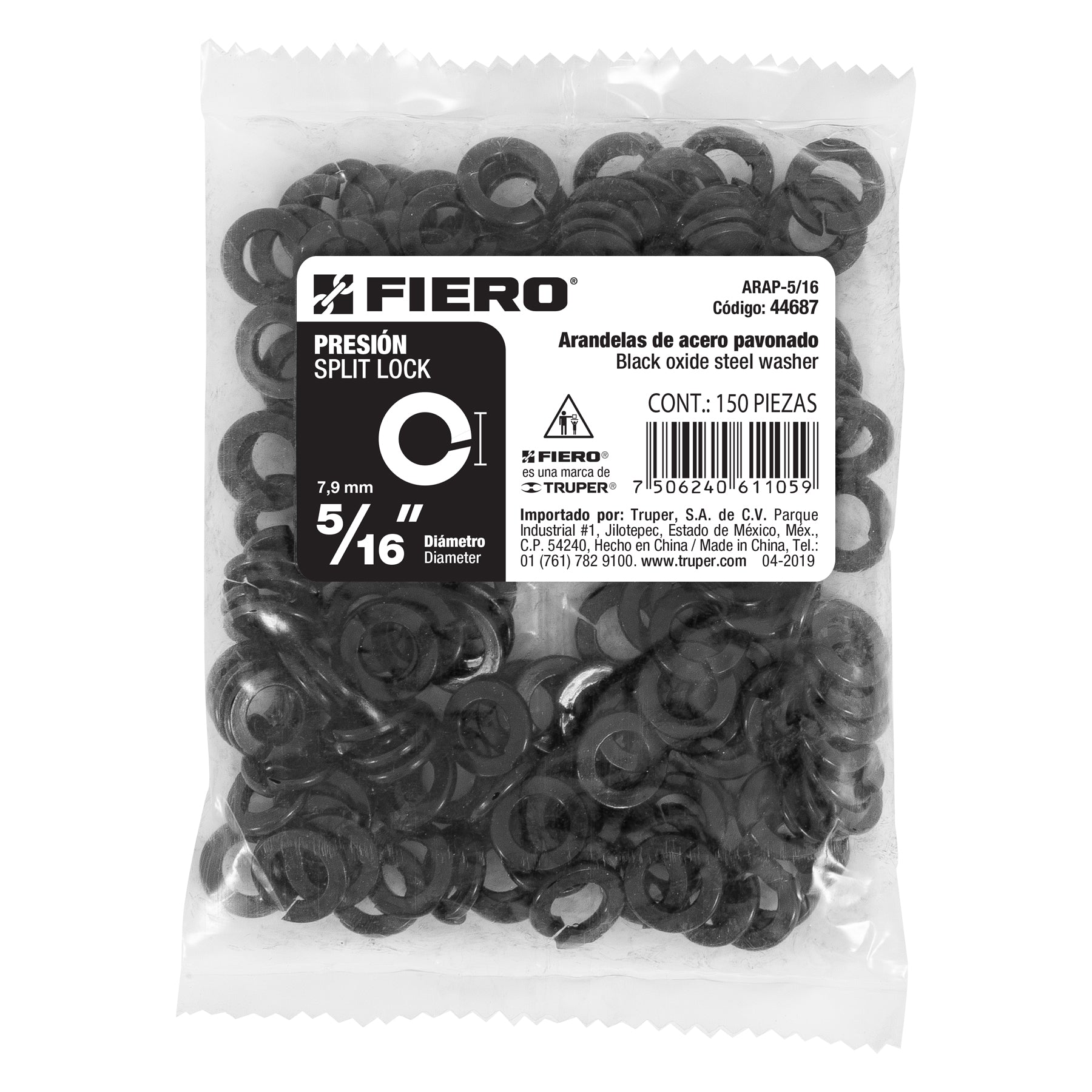Bolsa con 150 arandelas de presión de 5/16", FIERO