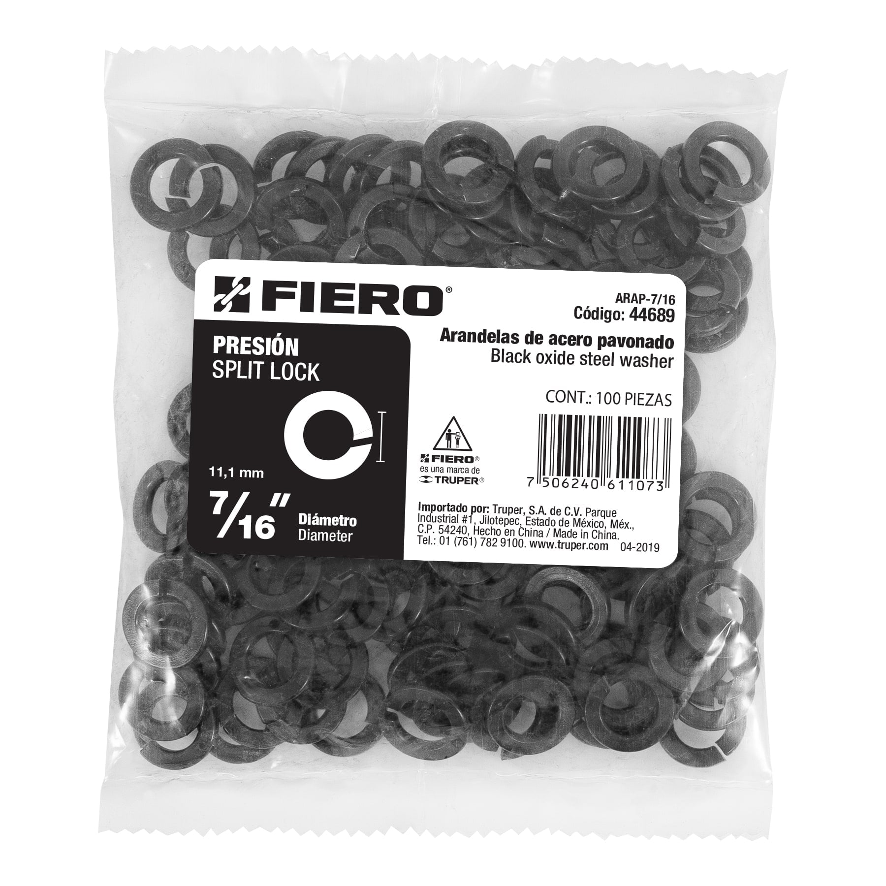 Bolsa con 100 arandelas de presión de 7/16", FIERO