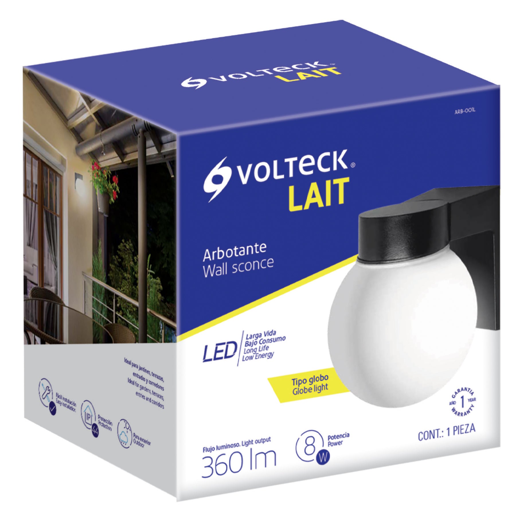Arbotante de LED 8 W tipo globo luz cálida, VOLTECK