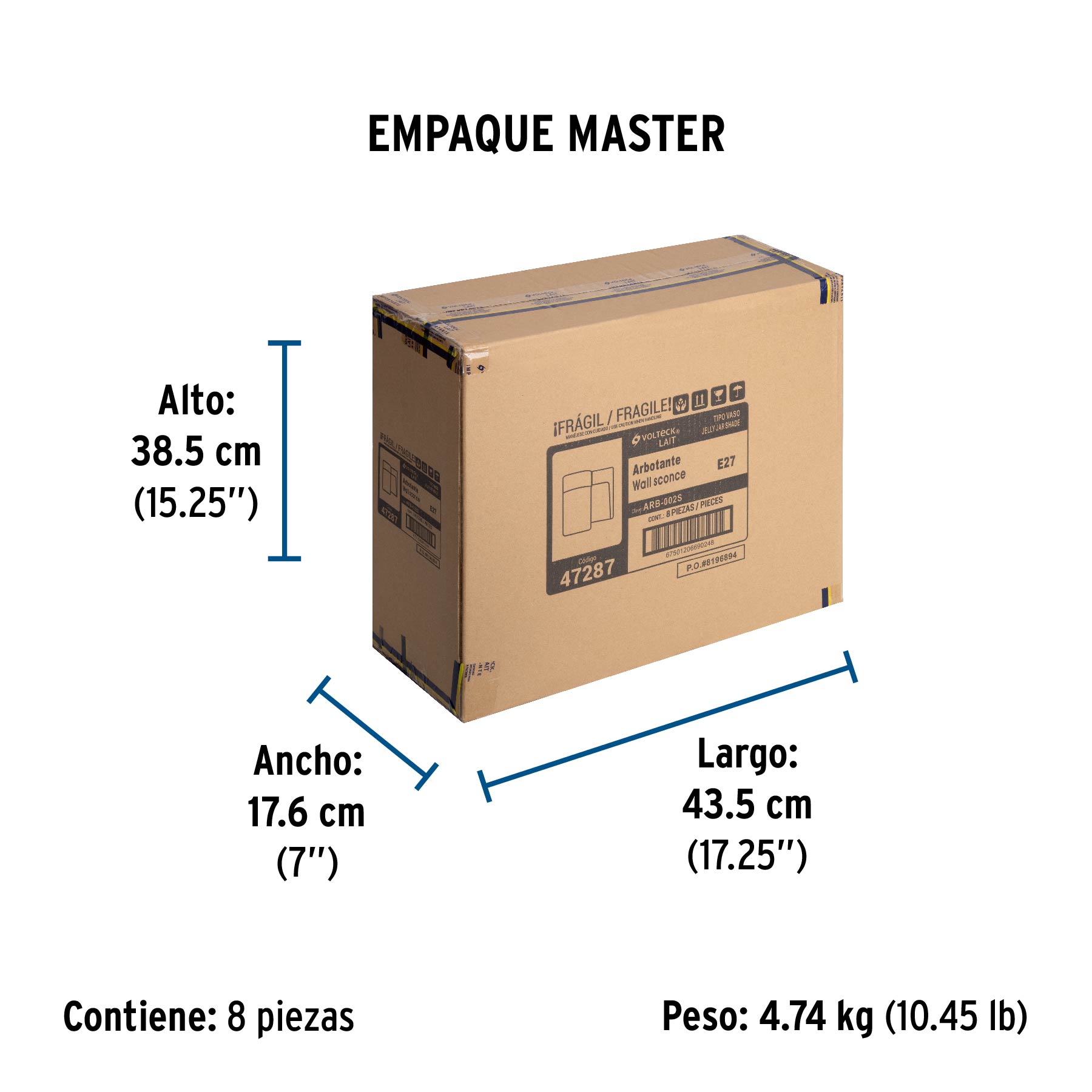 Arbotante de pared tipo vaso, lámpara no incluida, VOLTECK - Empaque