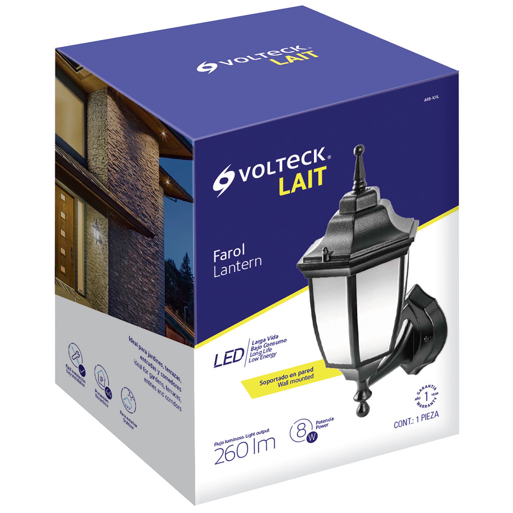 Arbotante de LED 8 W tipo farol soportado negro, VOLTECK