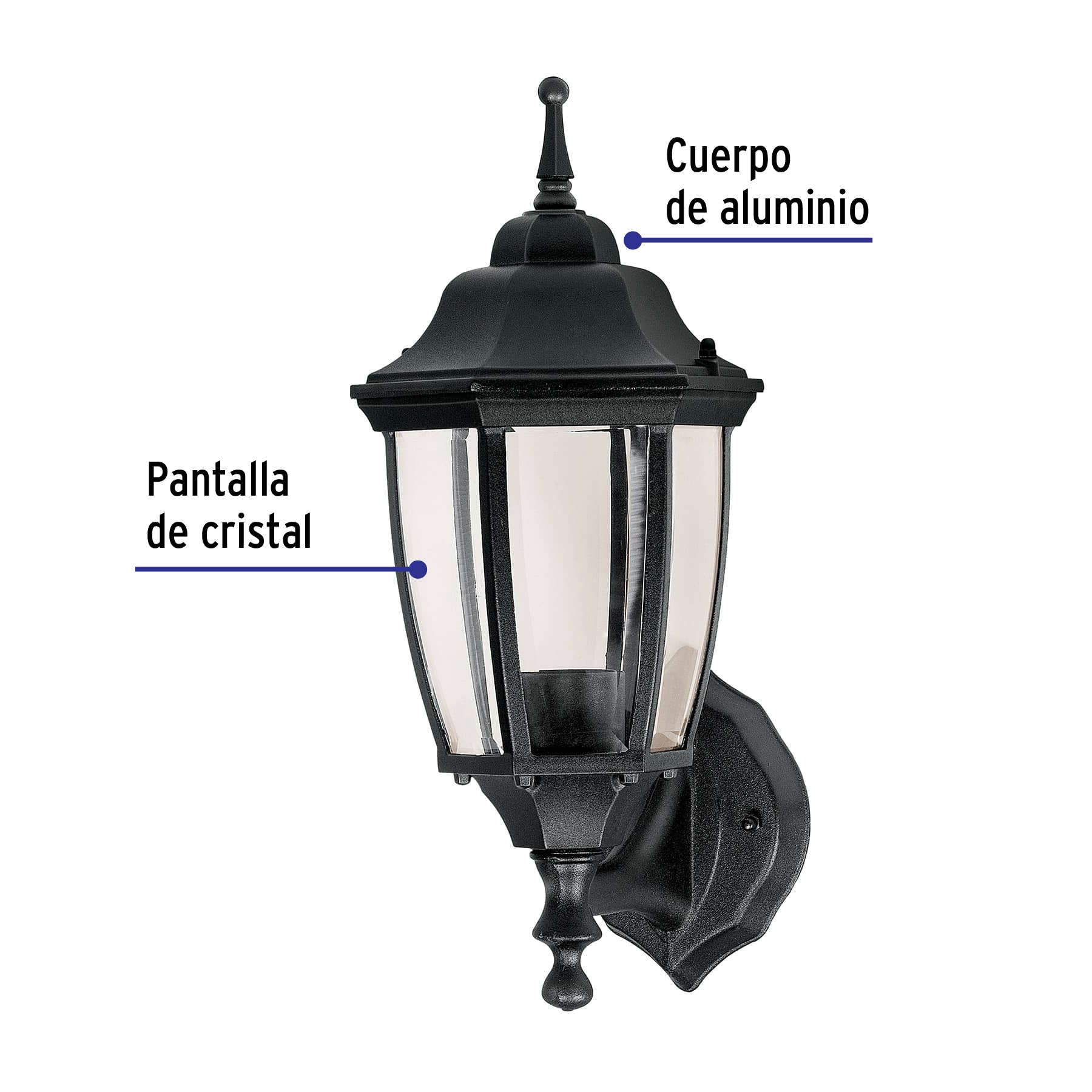 Arbotante tipo farol tradicional soportado p/exterior, negro