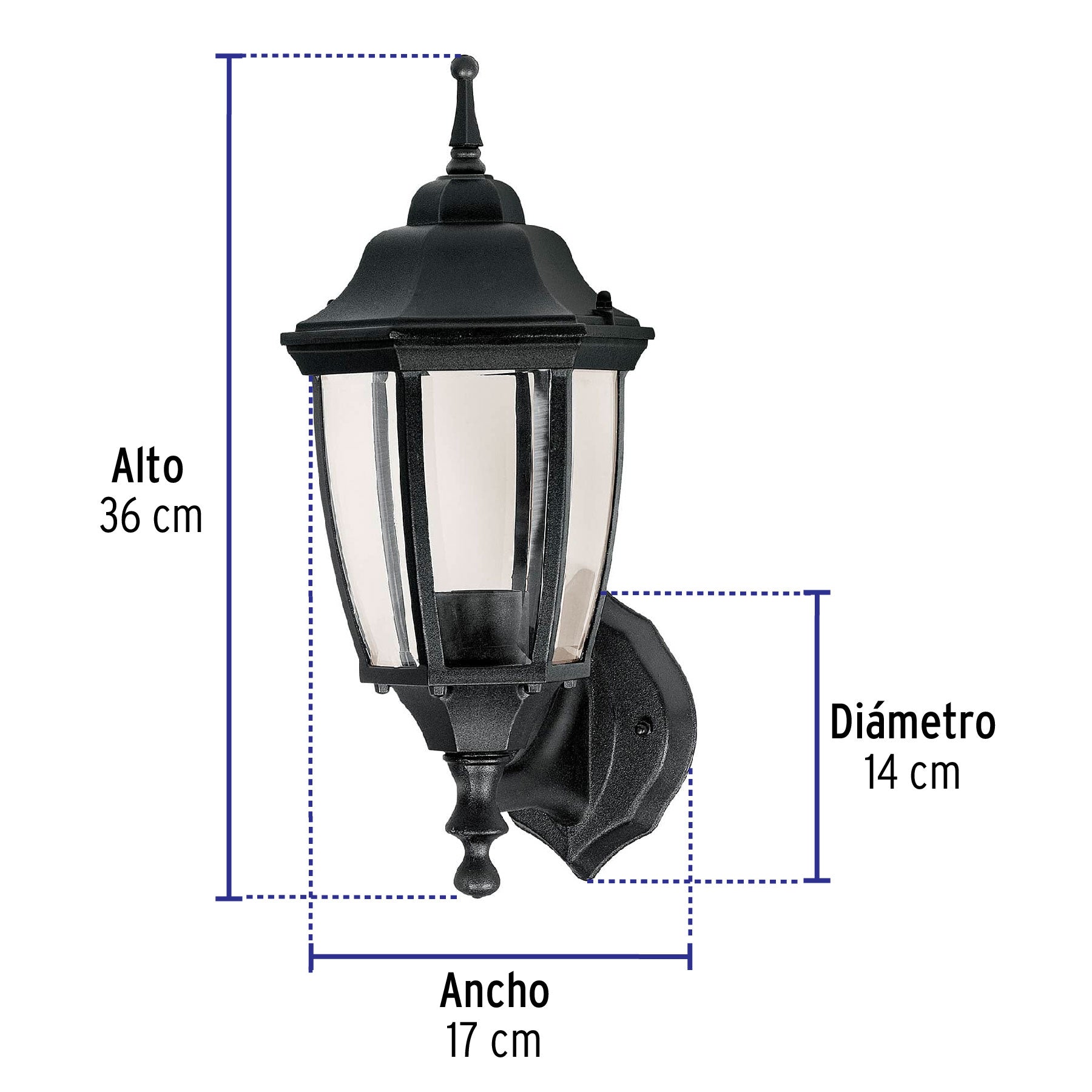 Arbotante tipo farol tradicional soportado p/exterior, negro