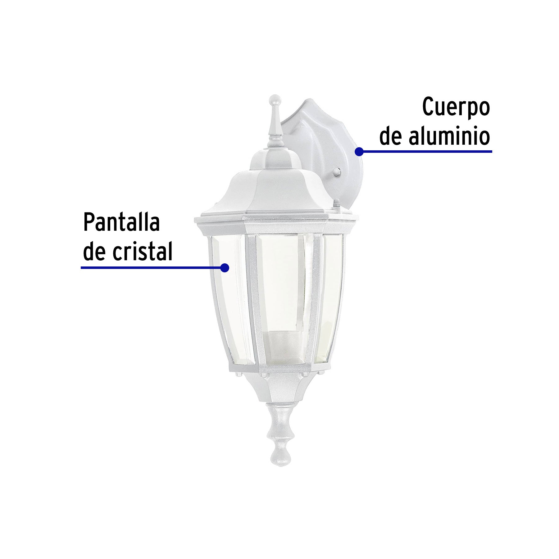 Arbotante tipo farol tradicional suspendido p/exterior, bco.