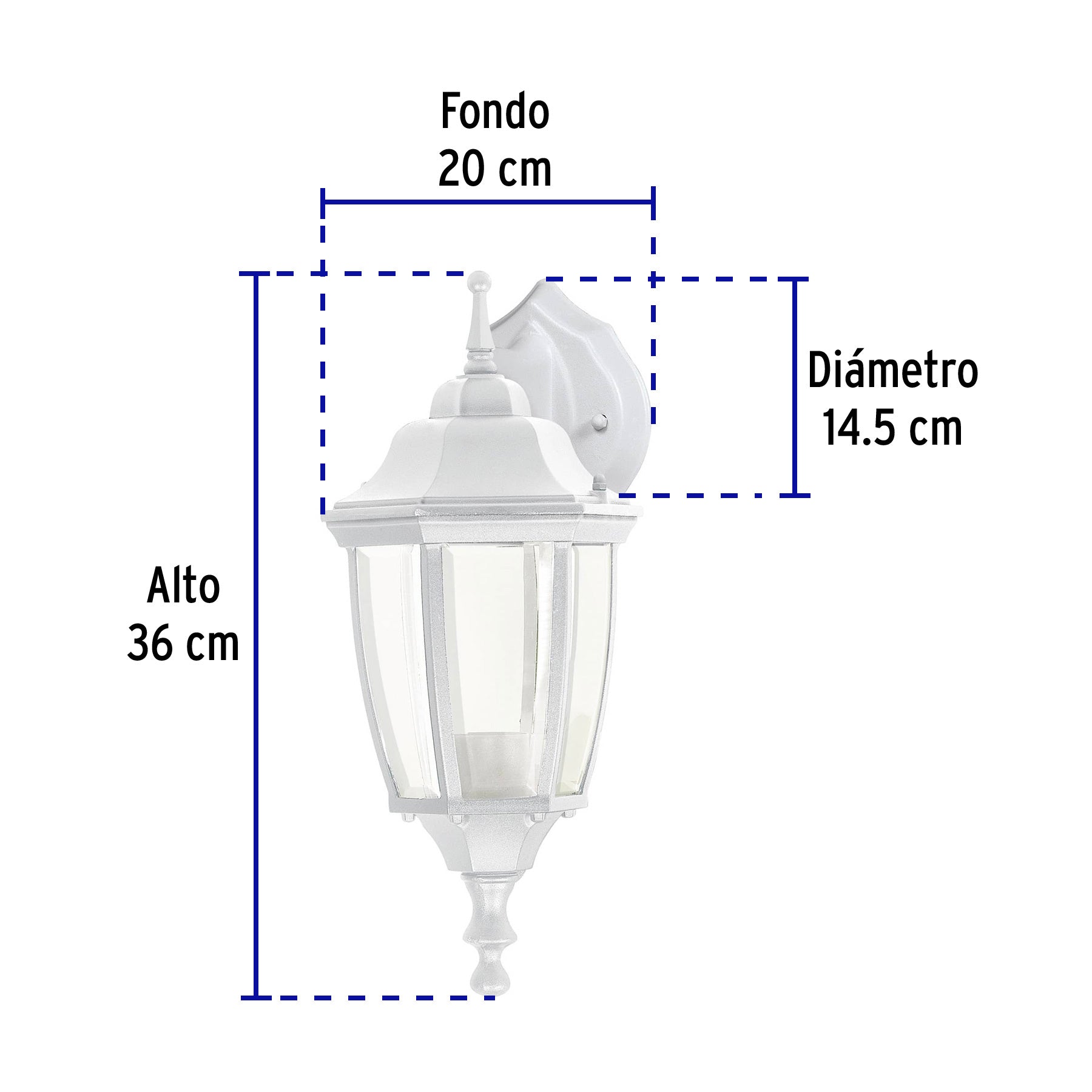 Arbotante tipo farol tradicional suspendido p/exterior, bco.