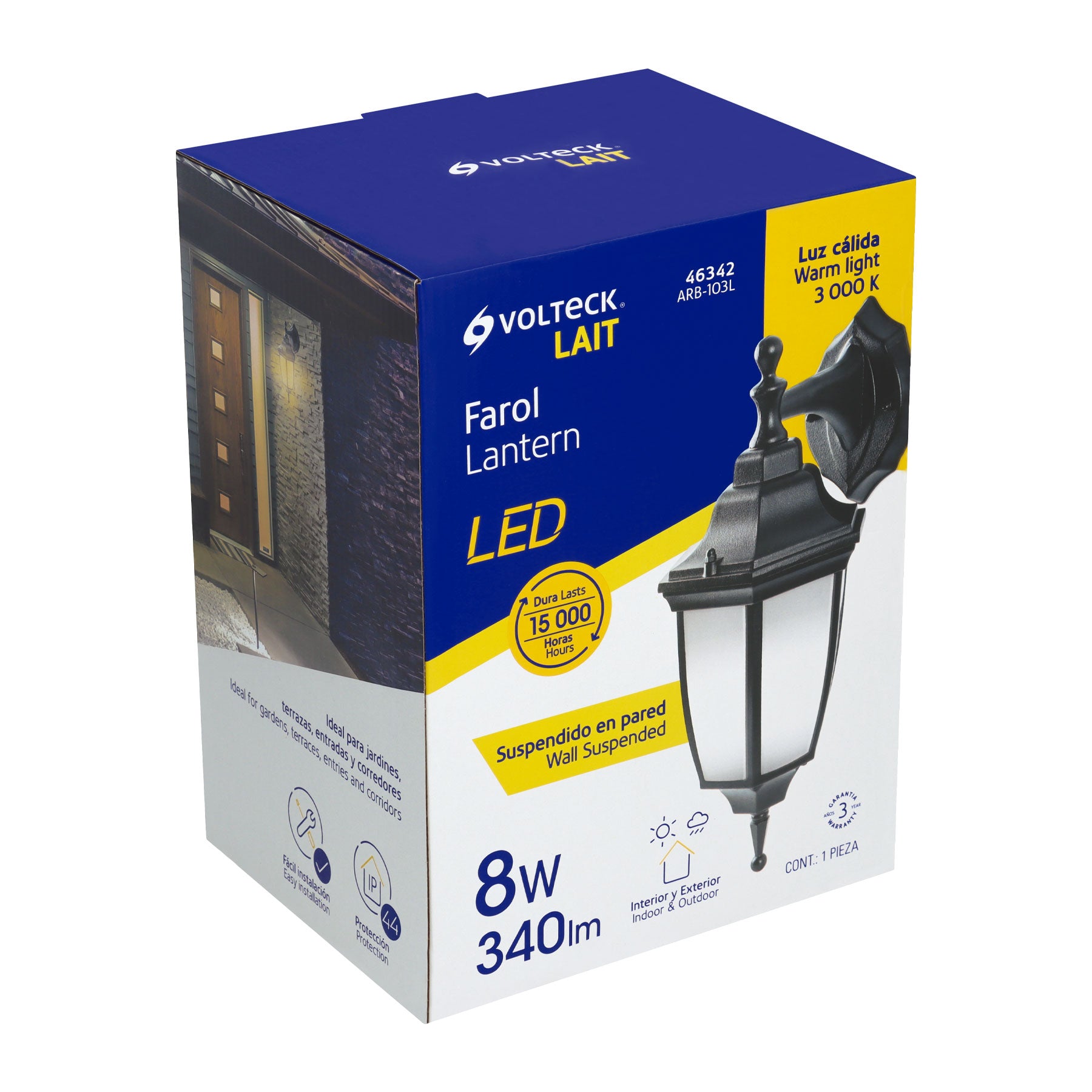 Arbotante de LED 8 W tipo farol suspendido negro, VOLTECK