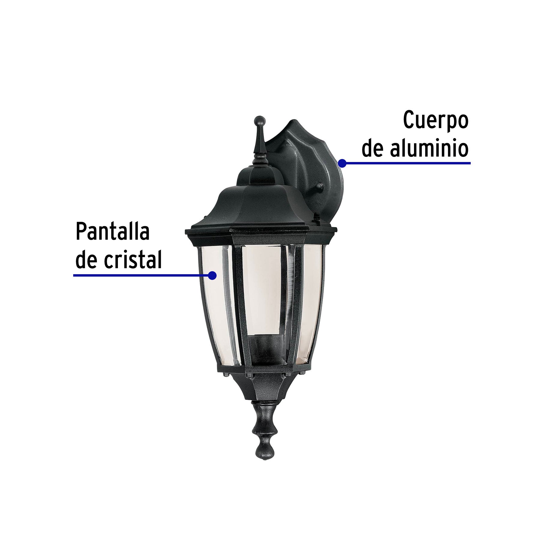 Arbotante tipo farol tradicional suspendido p/exterior negro