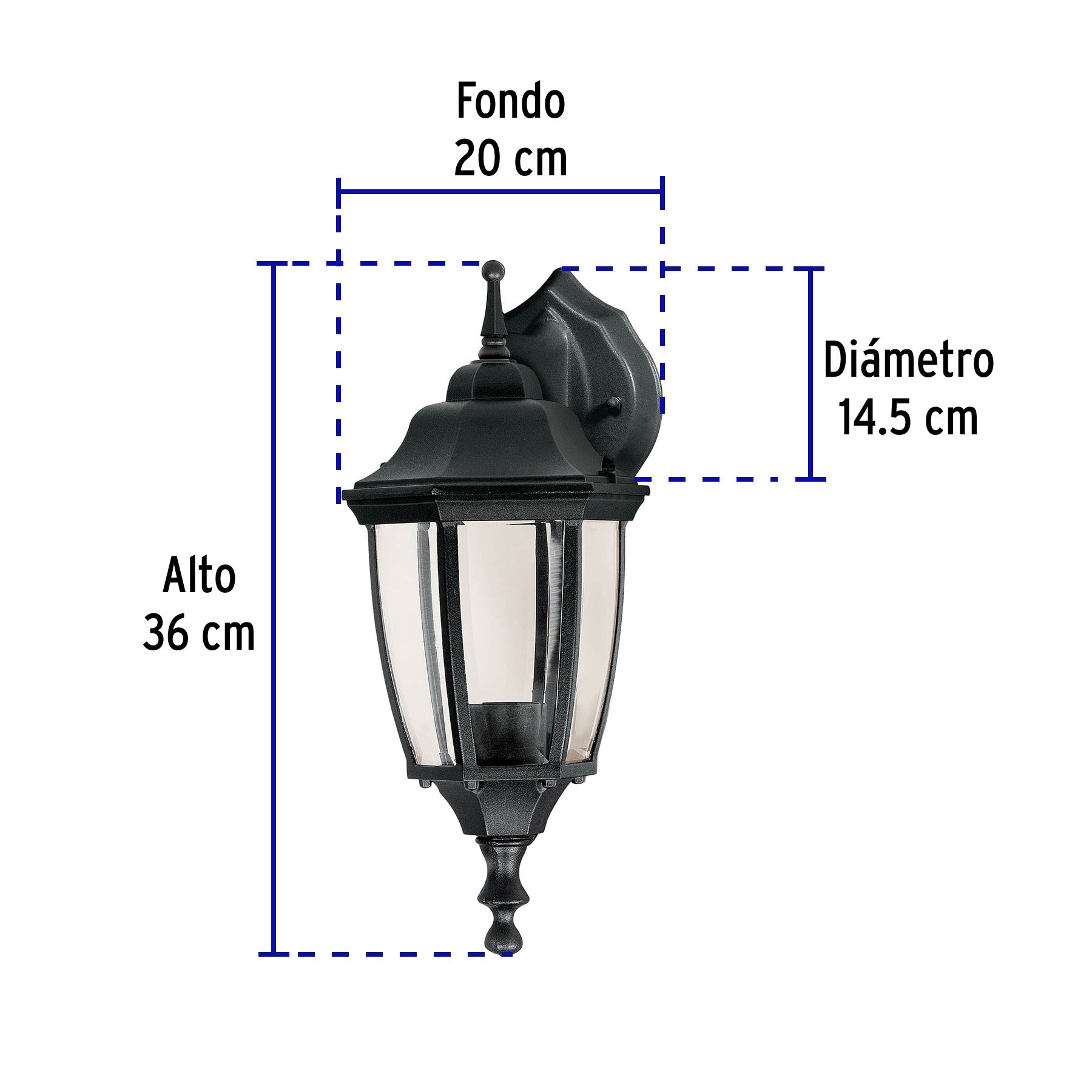 Arbotante tipo farol tradicional suspendido p/exterior negro